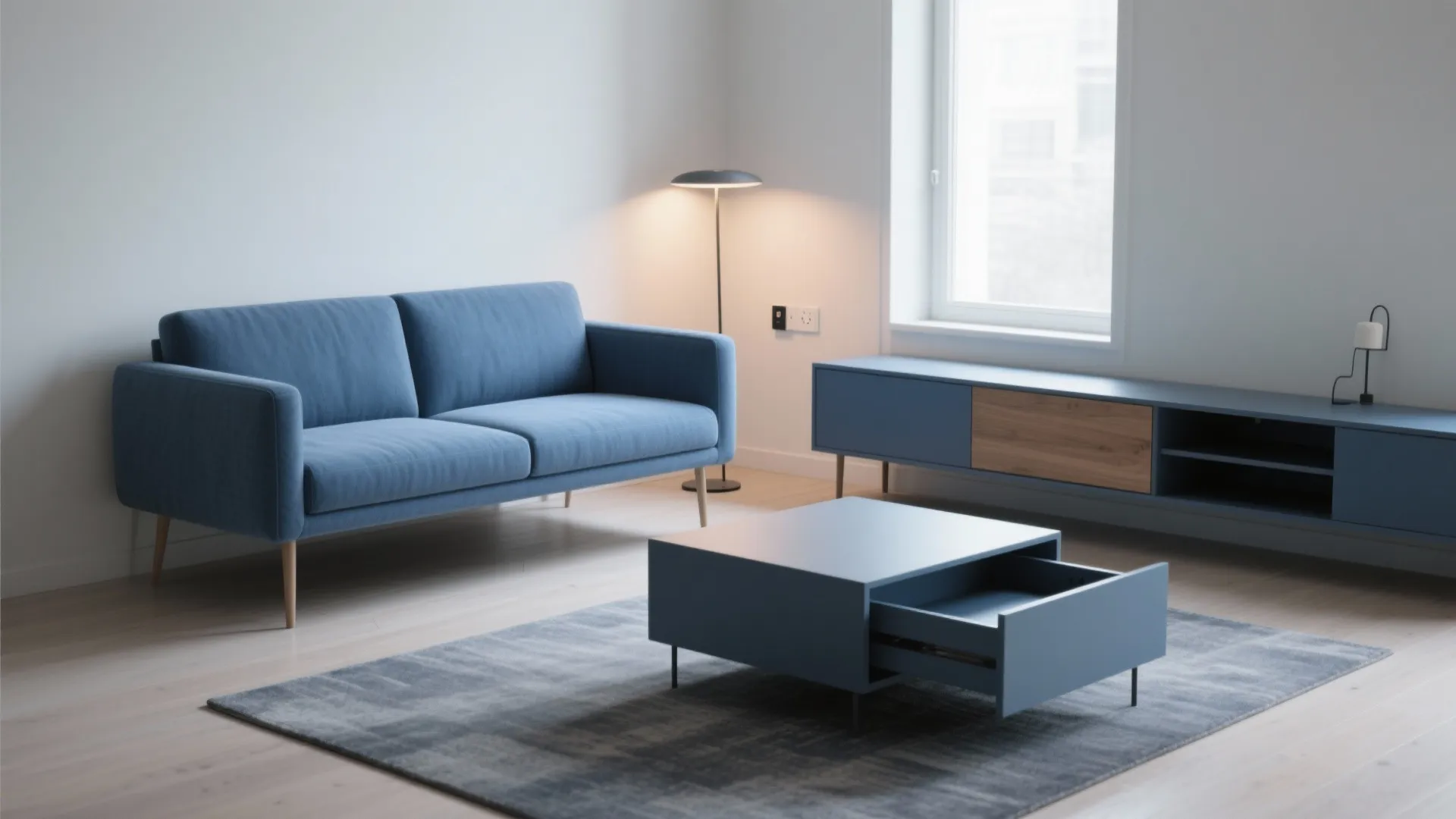 Minimalist Blue Sofa + Hidden Storage