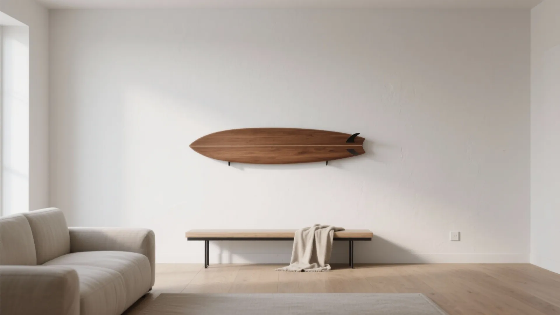 Minimalist surfboard-as-art composition
