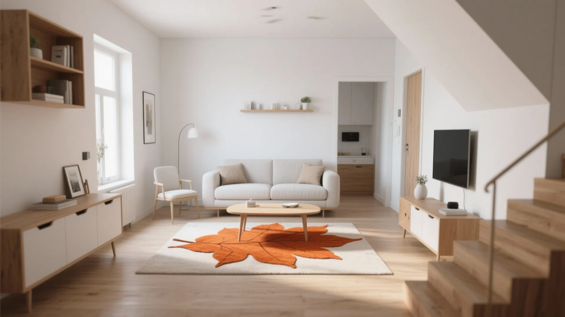 1. Minimalist backdrop with a bold rug