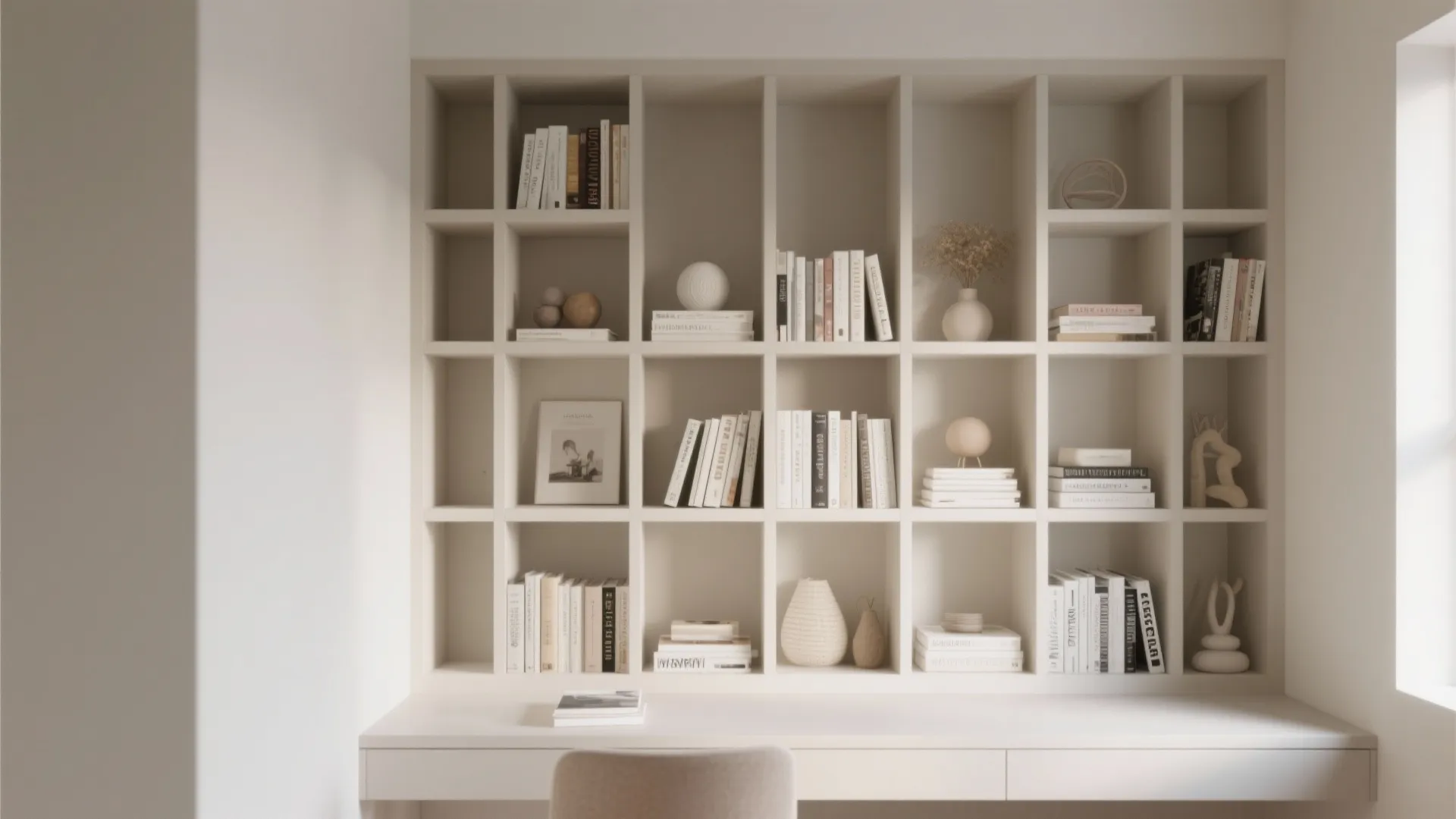 Minimalist bookshelf arrangement