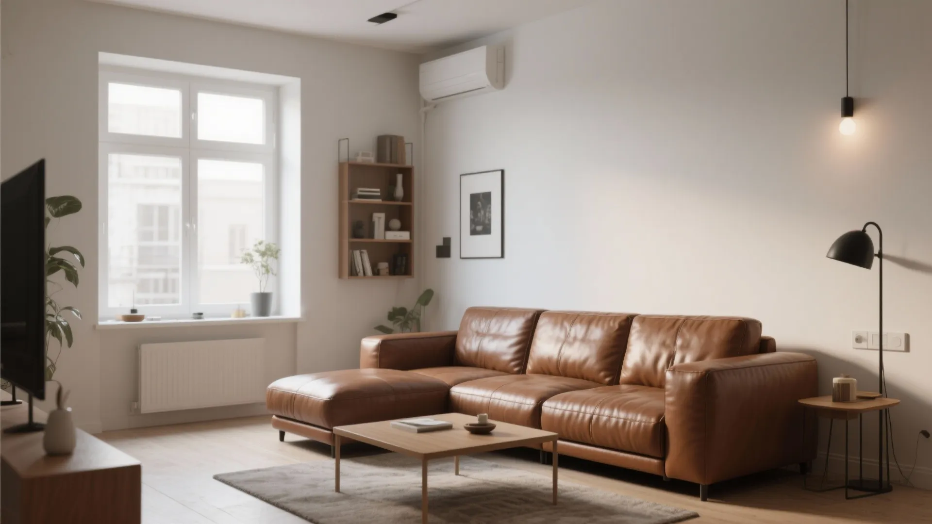 1. Minimalist Brown Leather Sectional