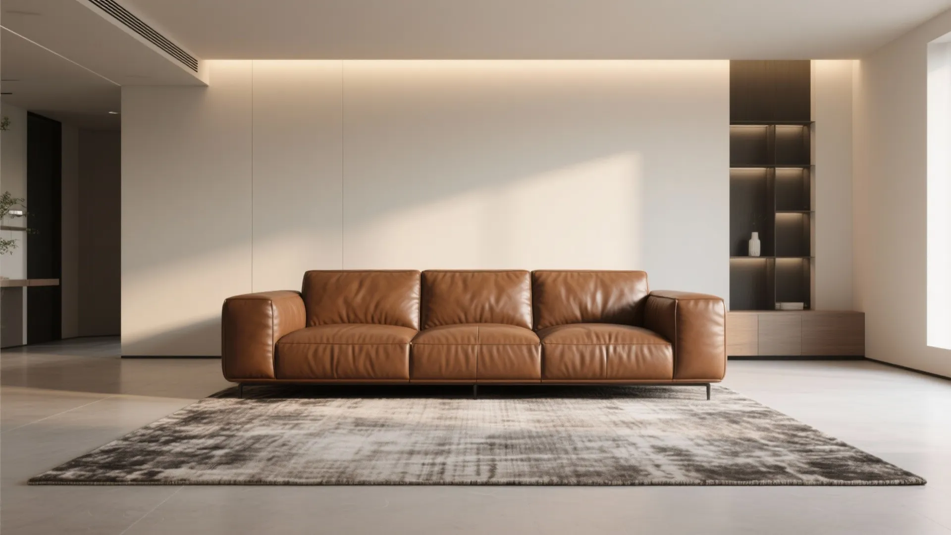 1. Minimalist Brown Leather Sofa