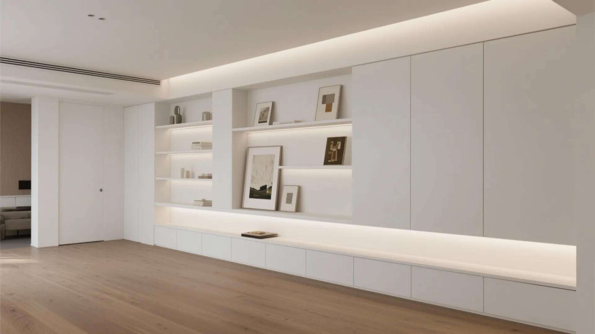 Minimalist Showcase with Built-in Shelves