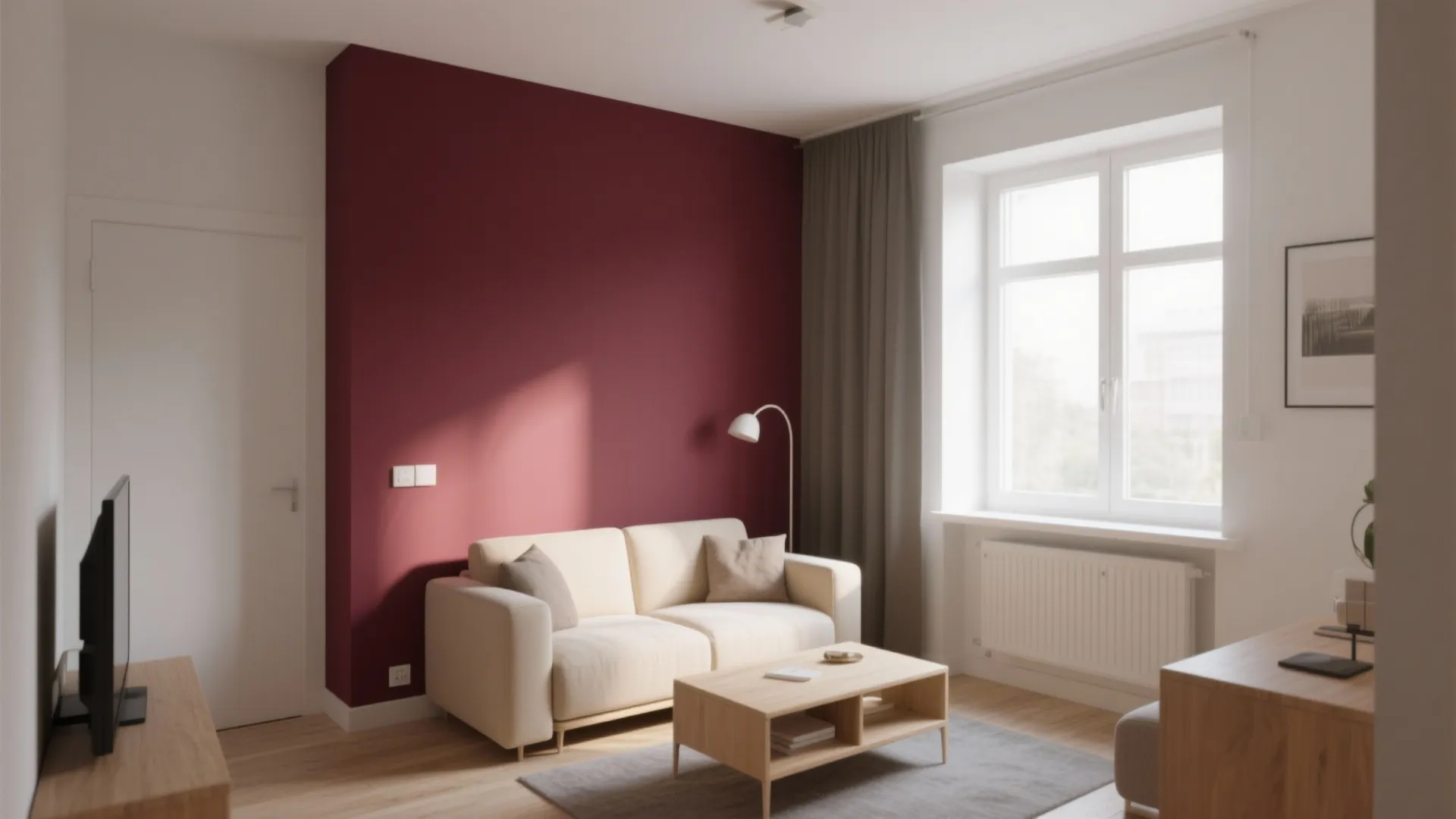 1. Minimalist Burgundy Accent Wall