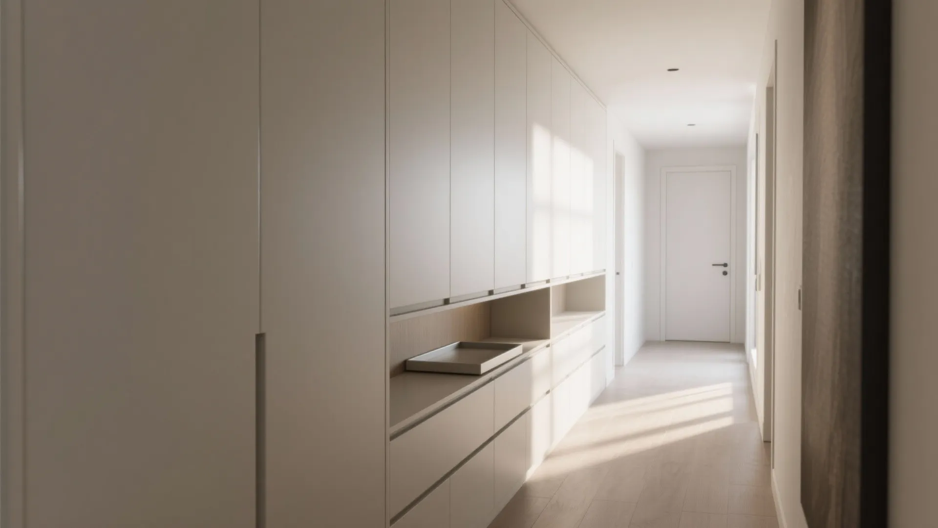 Minimalist hallway cabinet with concealed storage