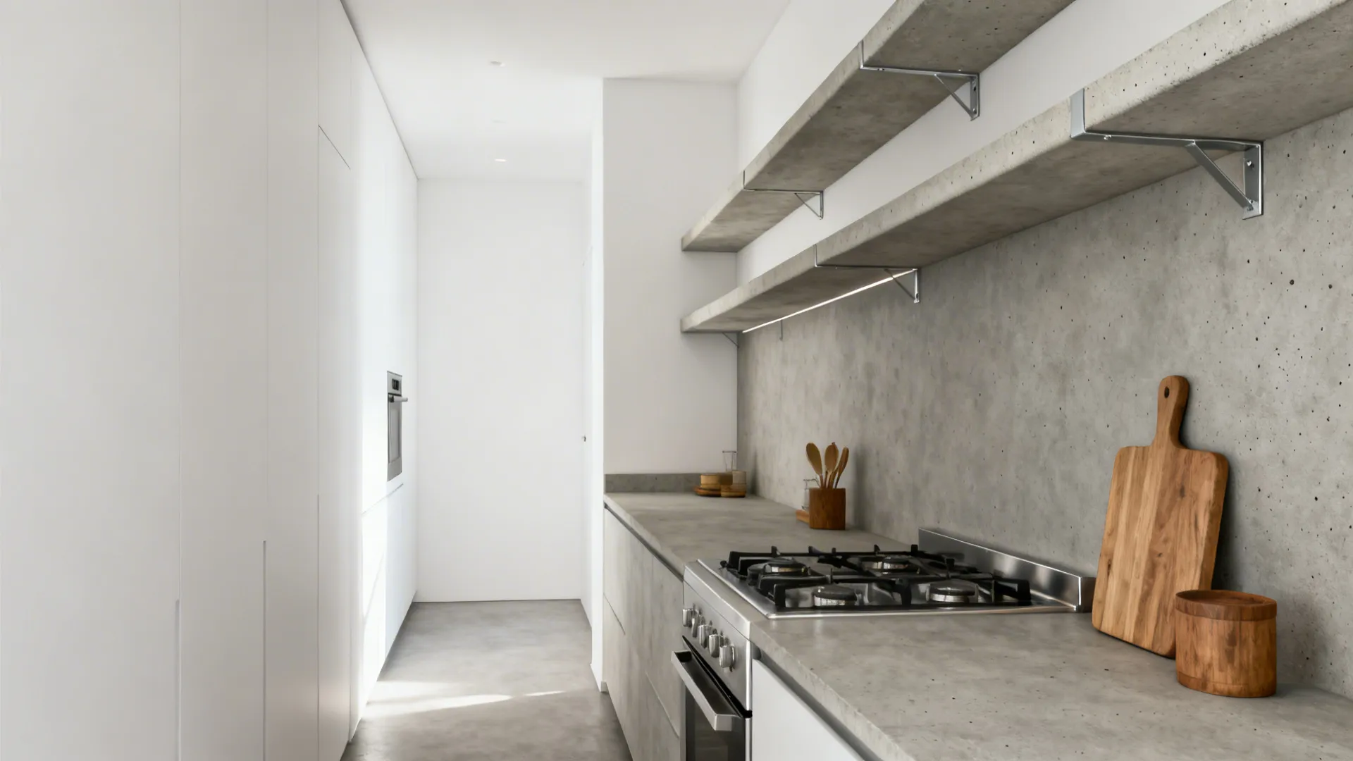 Minimalist cement floating shelves