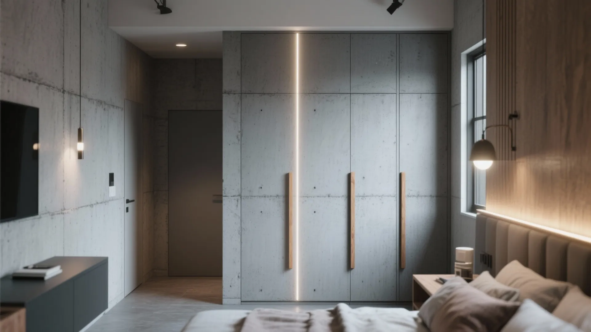Minimalist Cement Finish Wardrobe