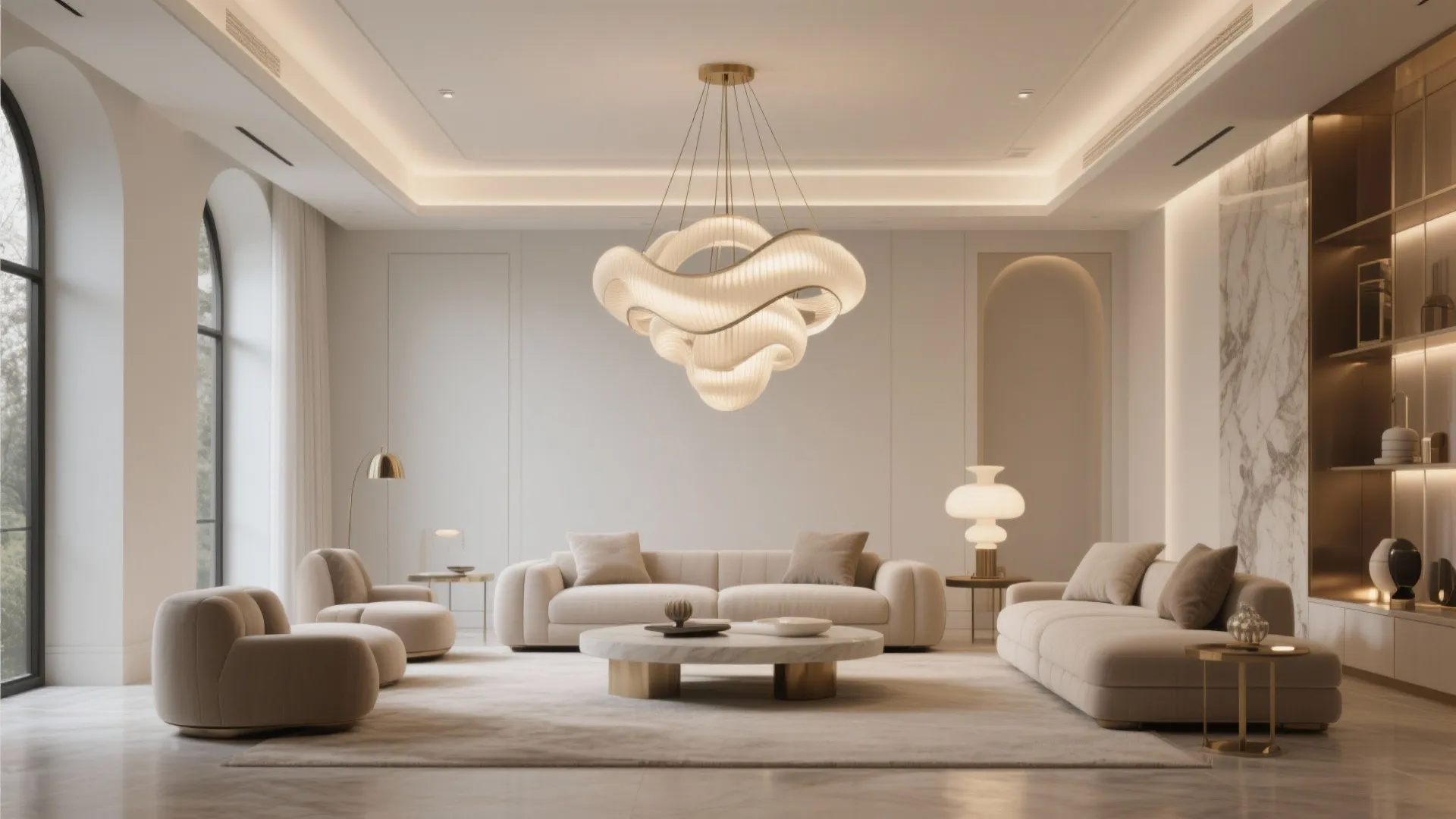 1. Minimalist Luxury with Statement Lighting