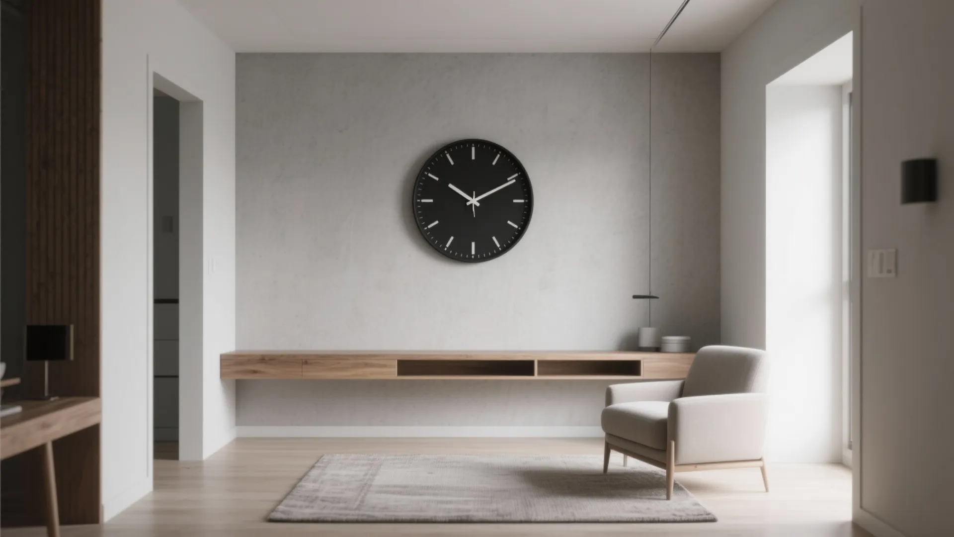 Minimalist wall clock focal point