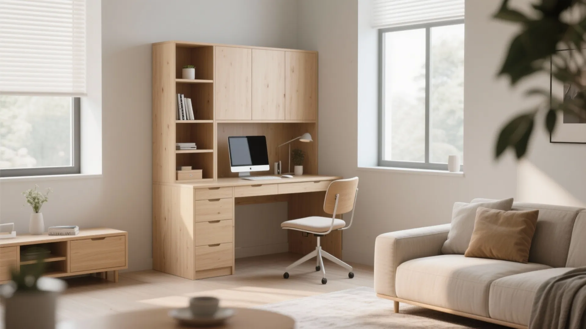 7. Minimalist Corner Desk Cabinet