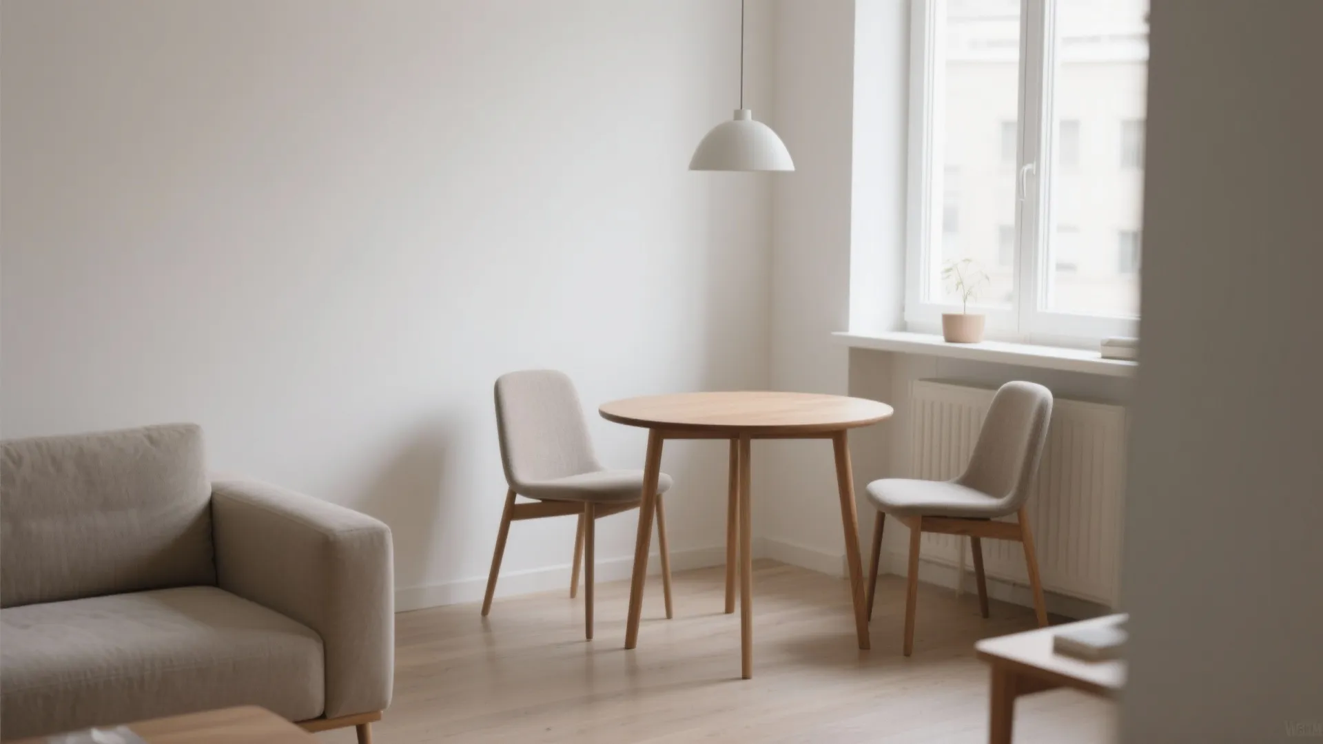 Small corner dining table for two in a minimalist living room