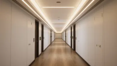 Modern Hotel Corridor Design with Warm Lighting