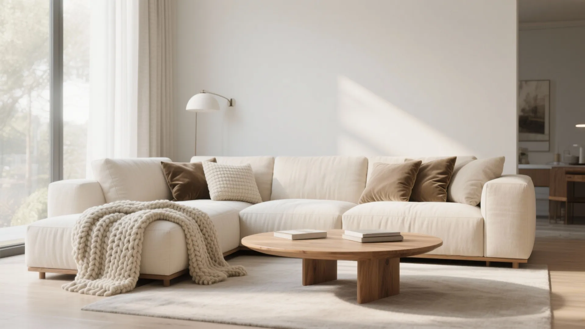 1. Minimalist Cream Sofa with Layered Textures