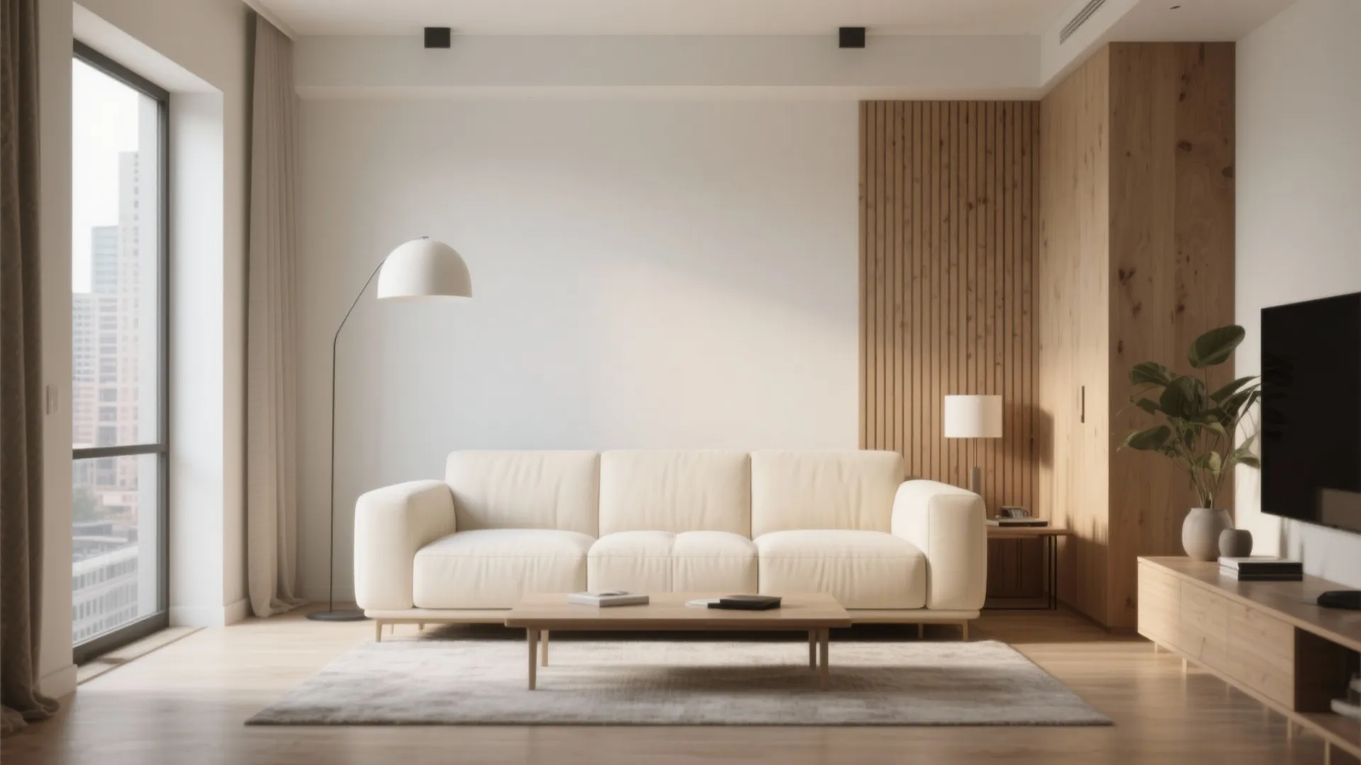 1. Minimalist Cream Sofa Focus