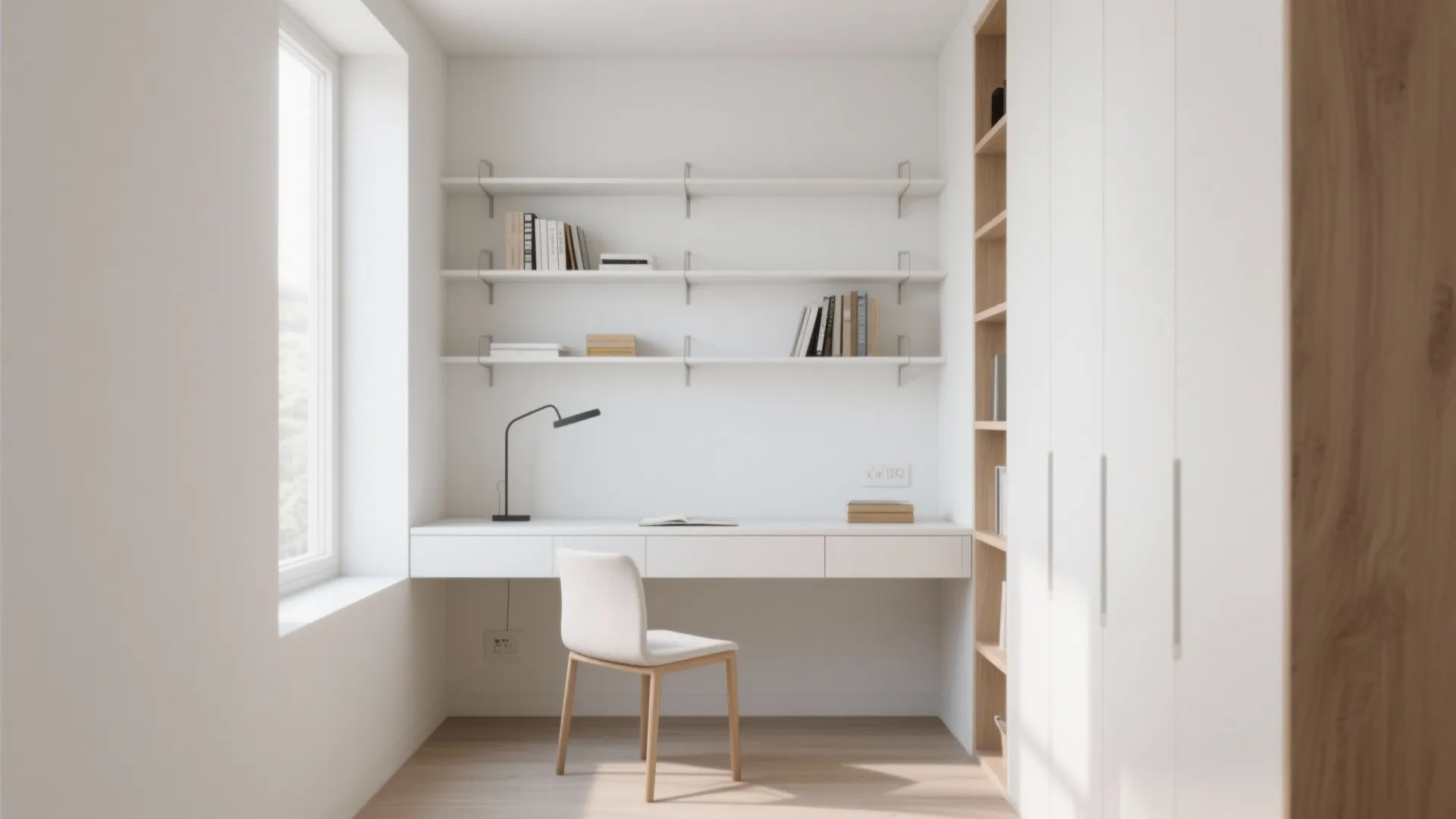 Minimalist Desk and Storage Integration
