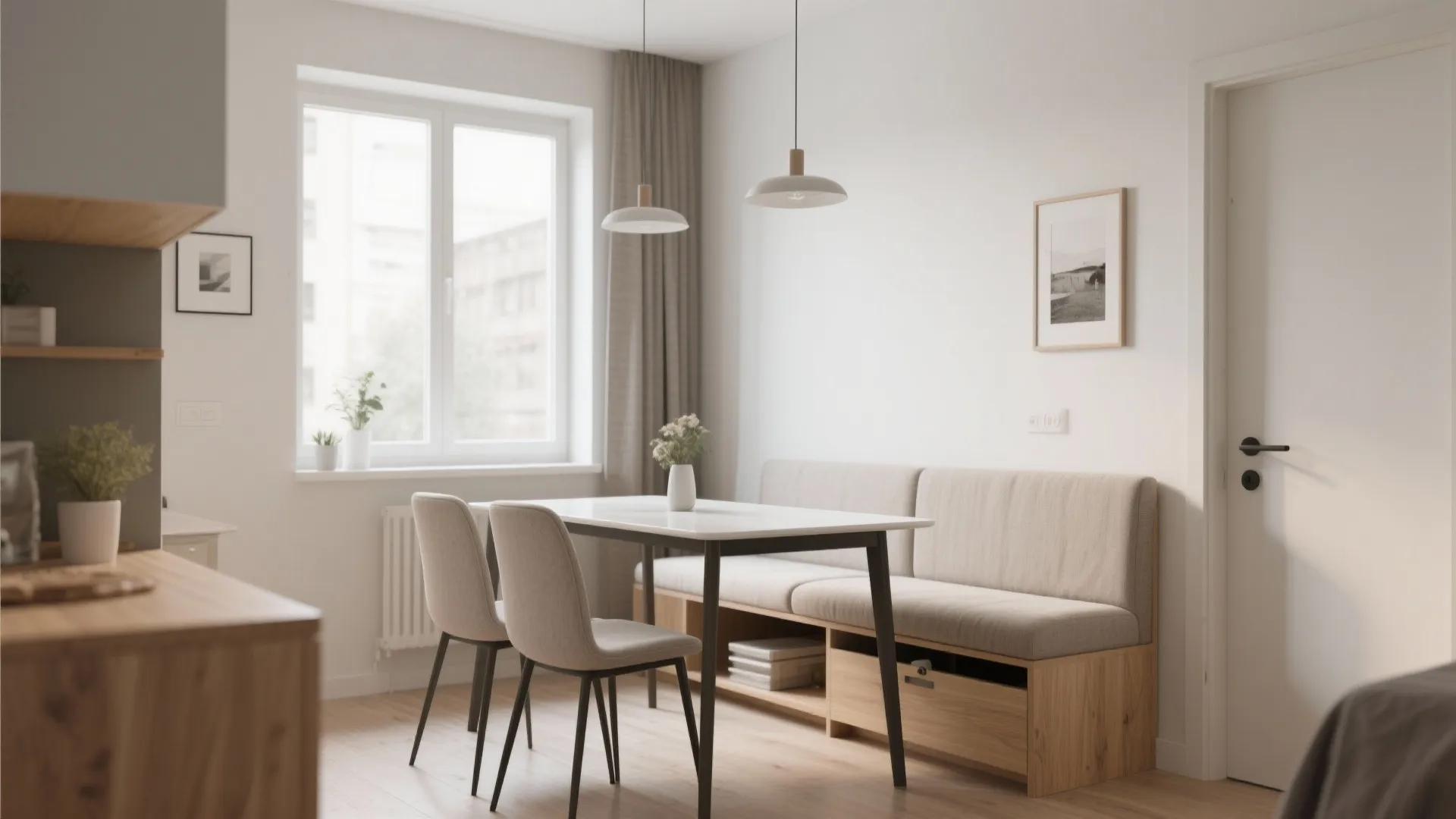 Minimalist table and seating arrangement