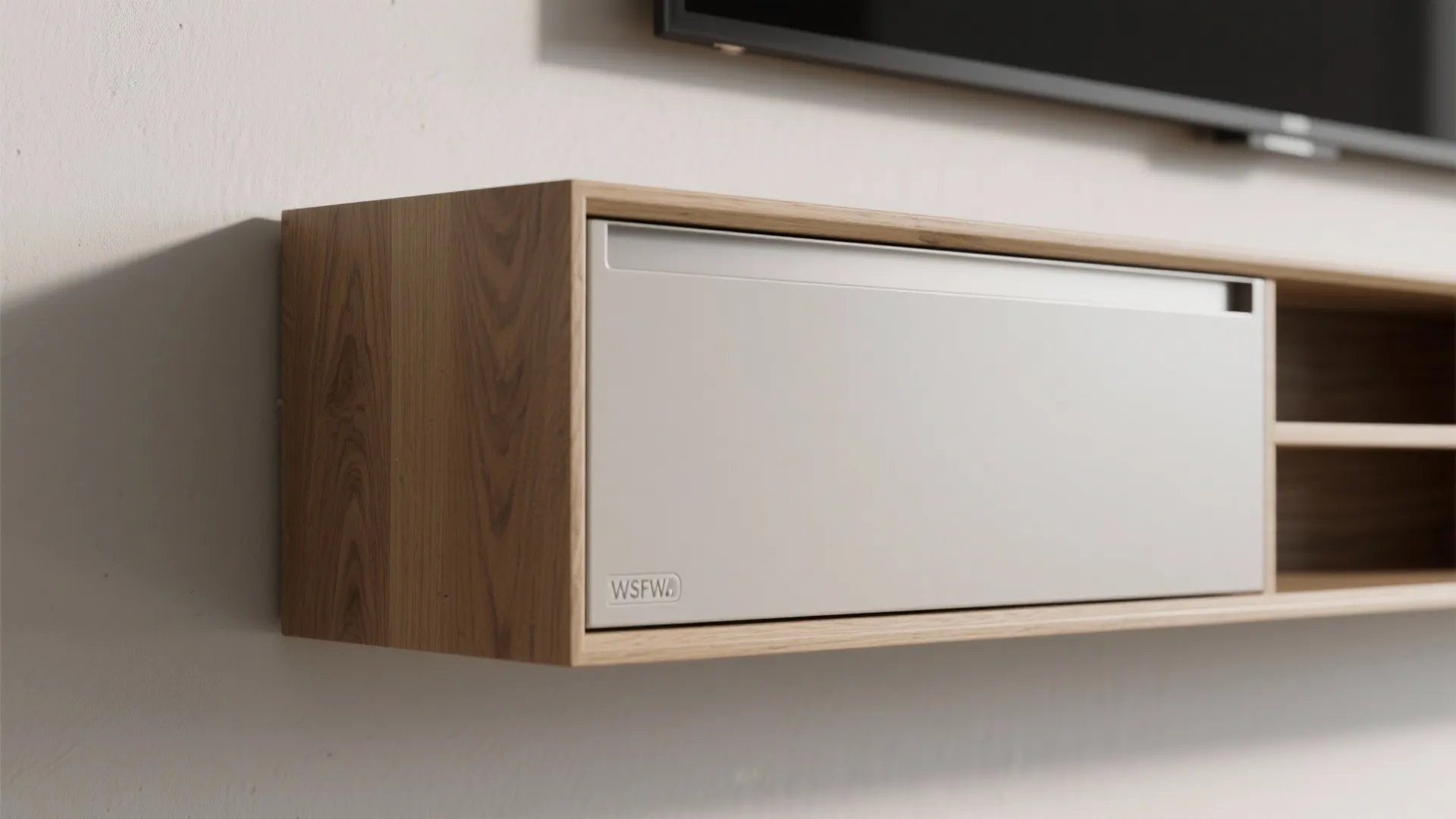 Minimalist wall-mounted unit with concealed storage