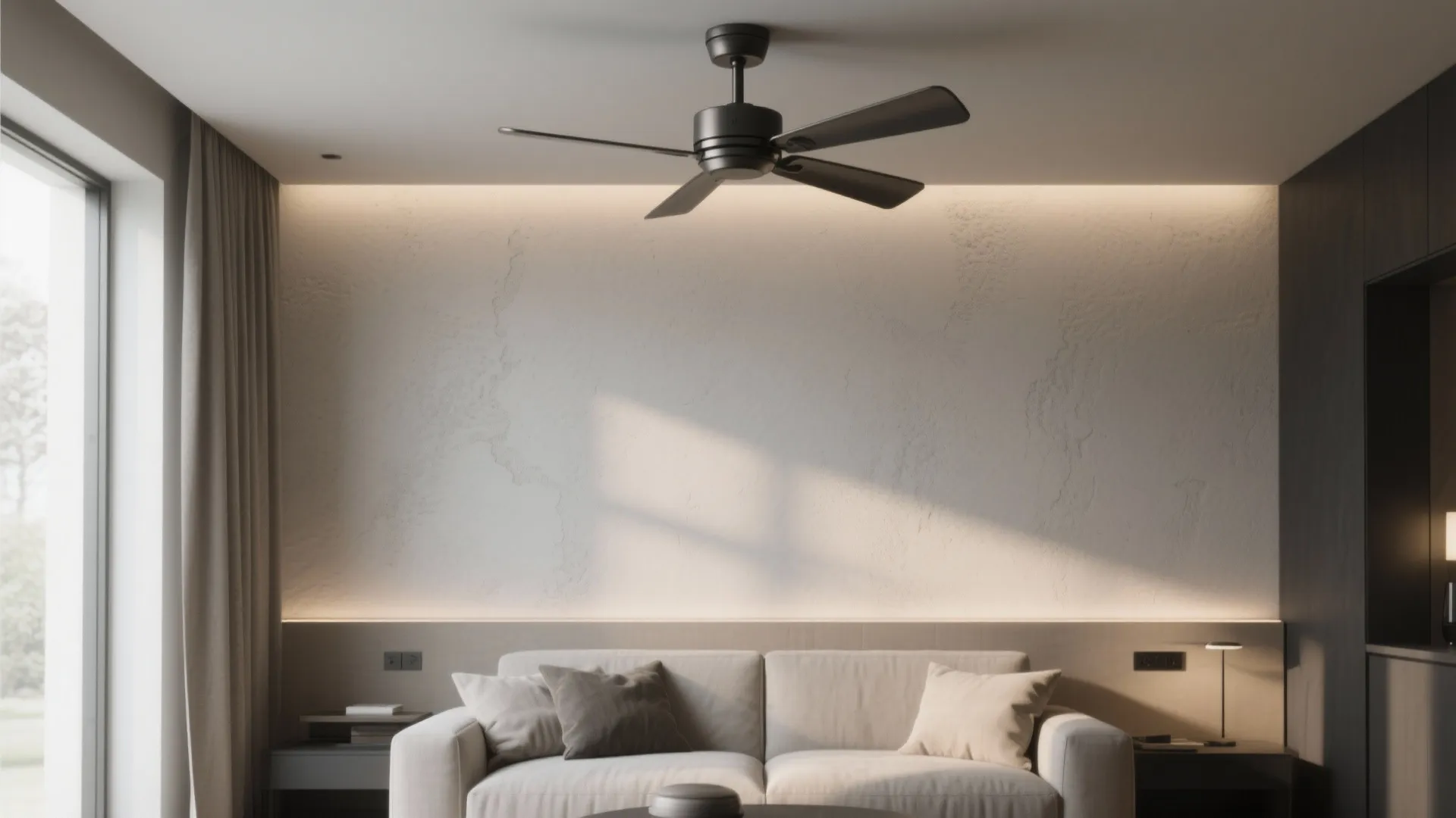 Minimalist Fan + Textured Feature Wall