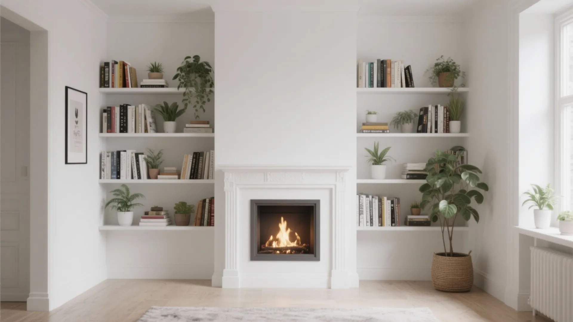 1. Minimalist Fireplace with Built-in Shelving