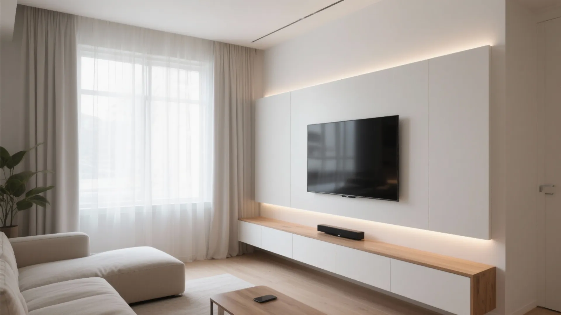 1. Minimalist Floating TV Wall