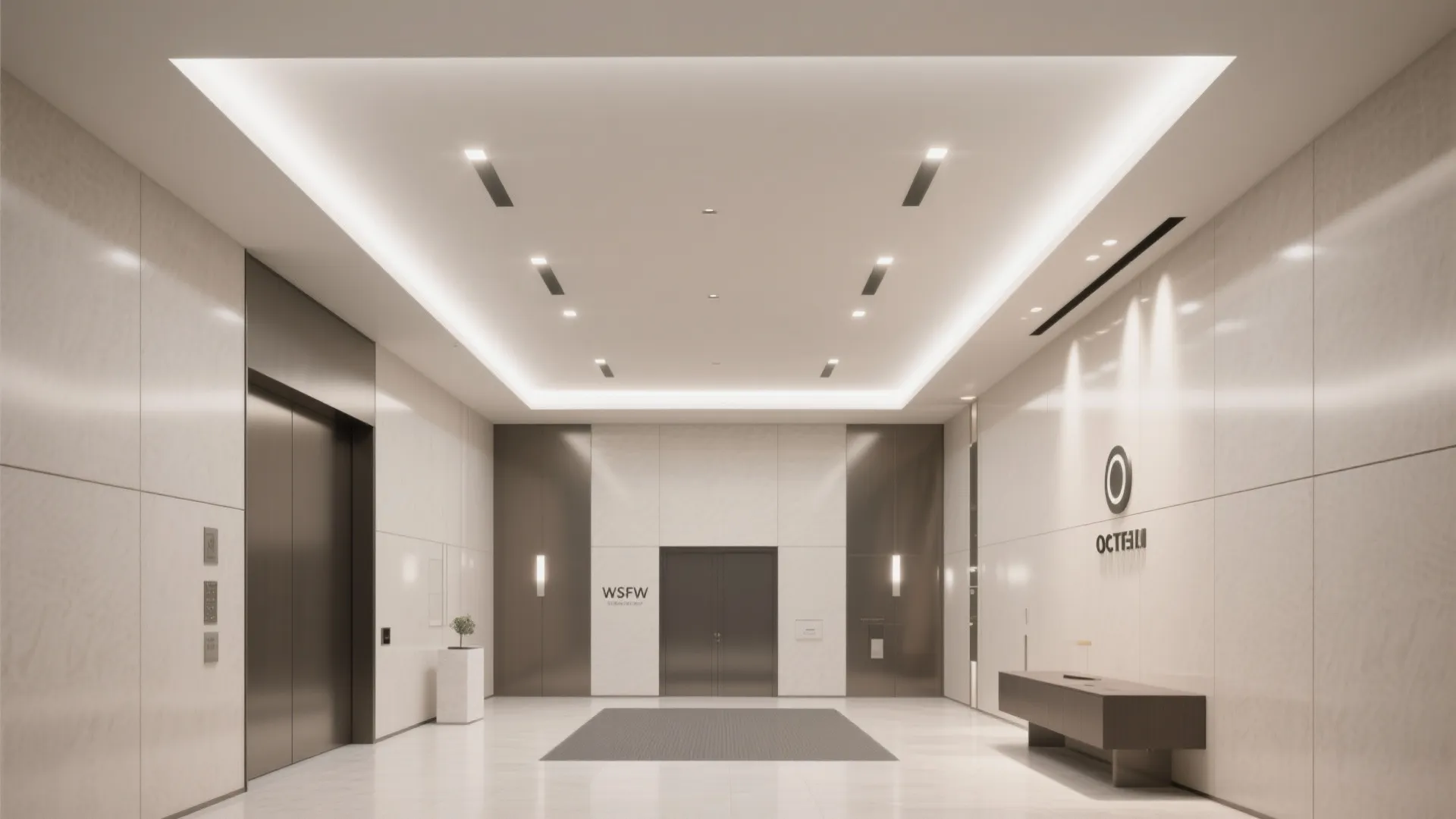 Minimalist flush lighting ceiling in modern lobby