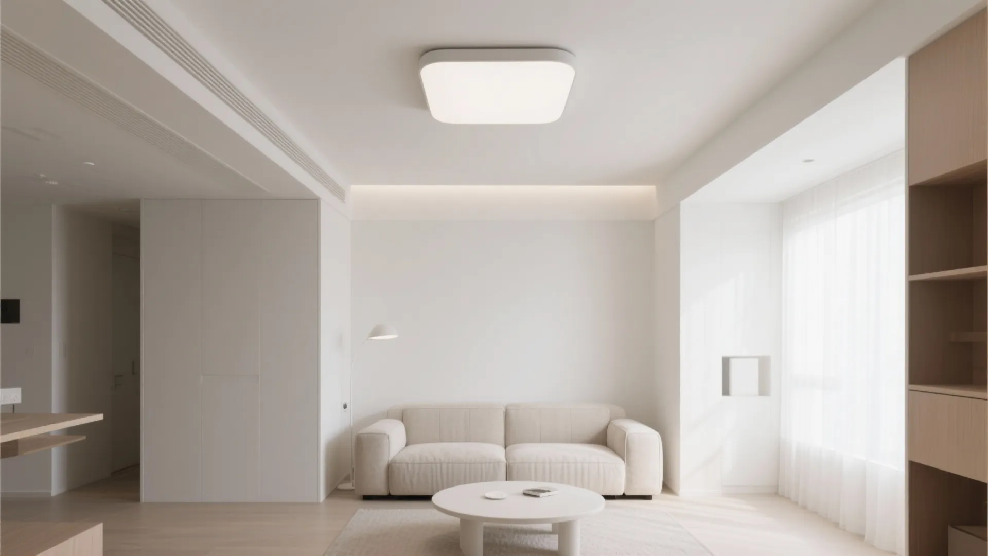 Minimalist flush mount ceiling light in modern small living room