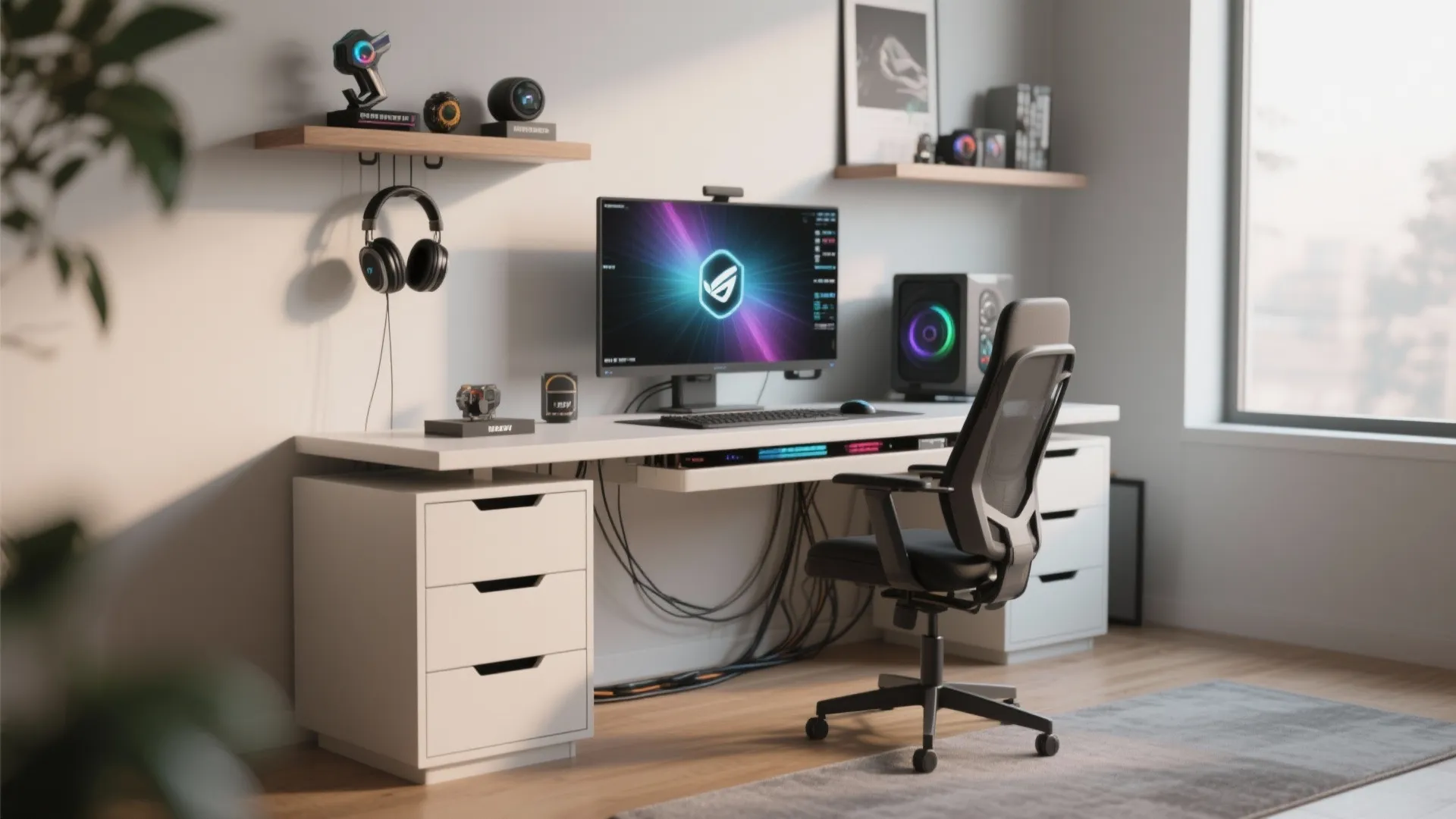 Minimalist desk setup with hidden storage