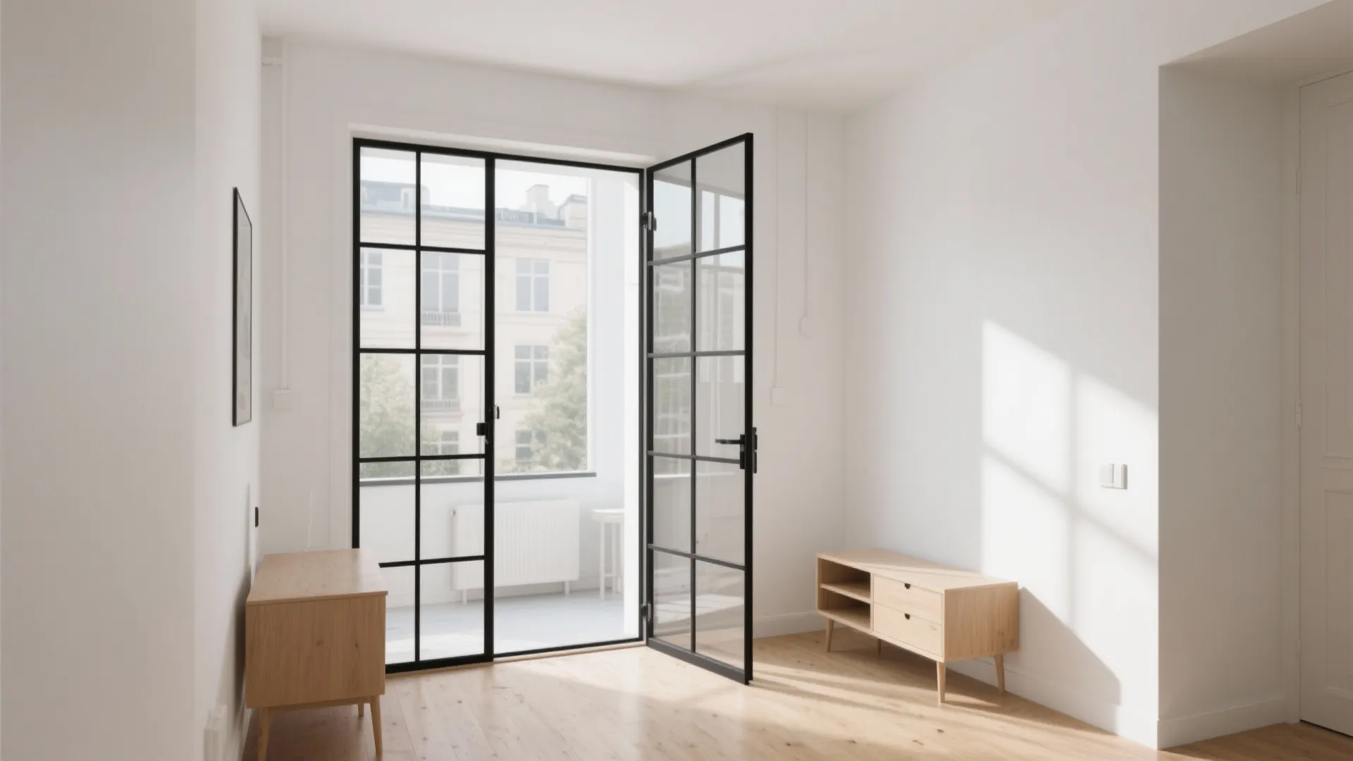 Minimalist framed glass iron doors
