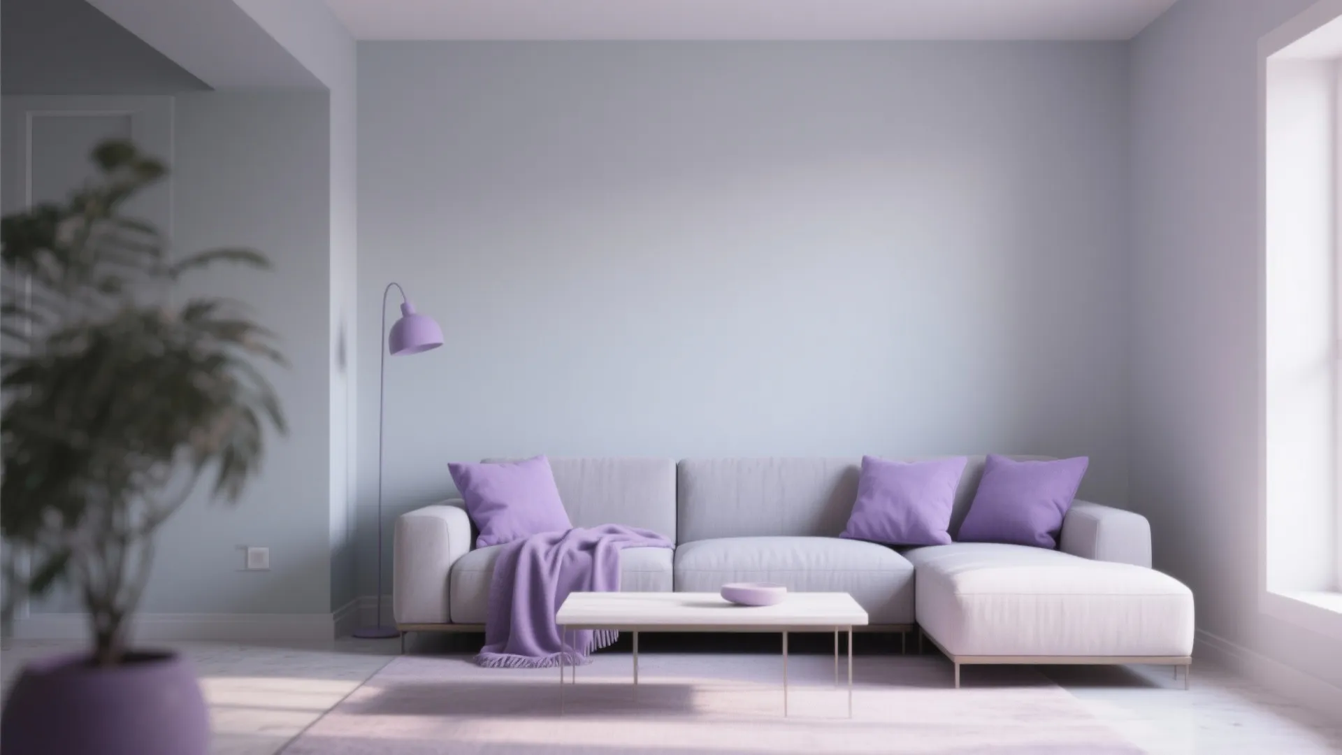 1. Minimalist Gray Walls with Lavender Accents