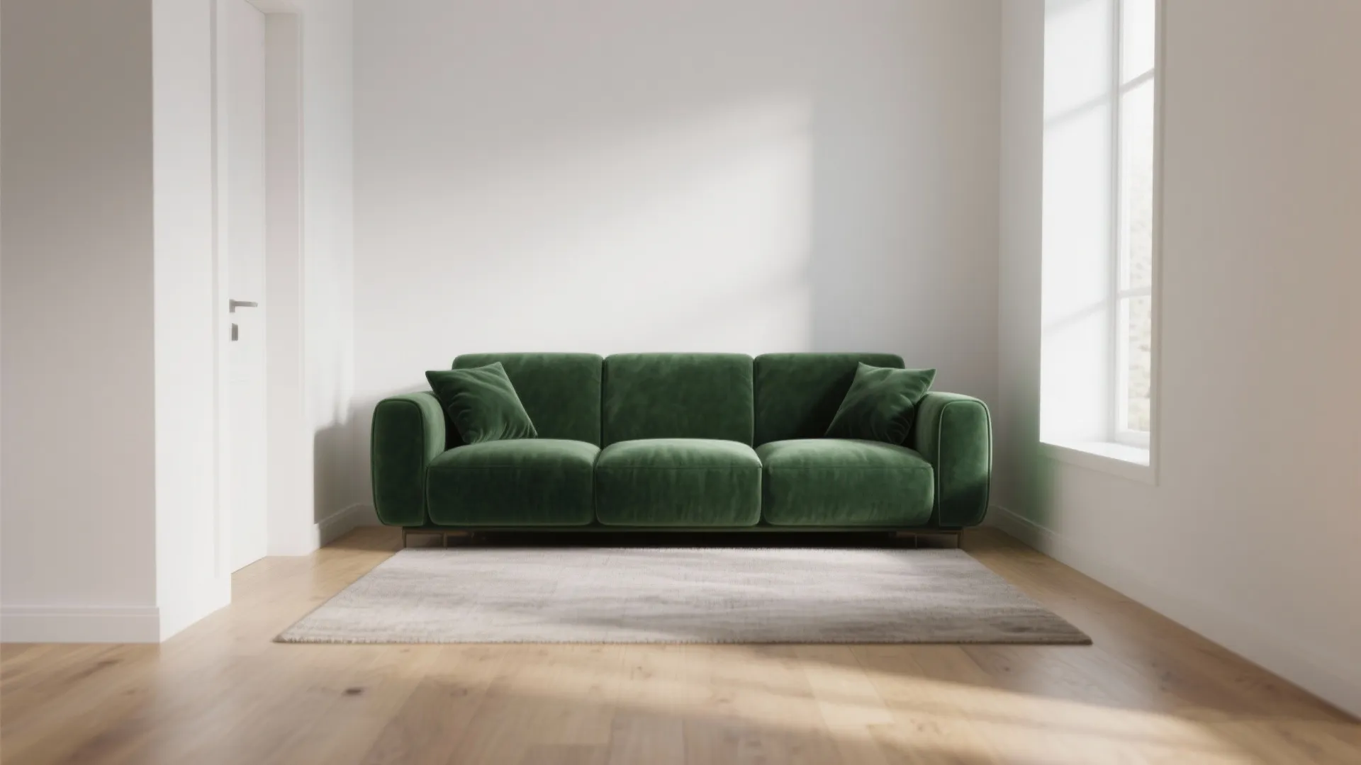 1. Minimalist Green Sofa with Neutral Walls