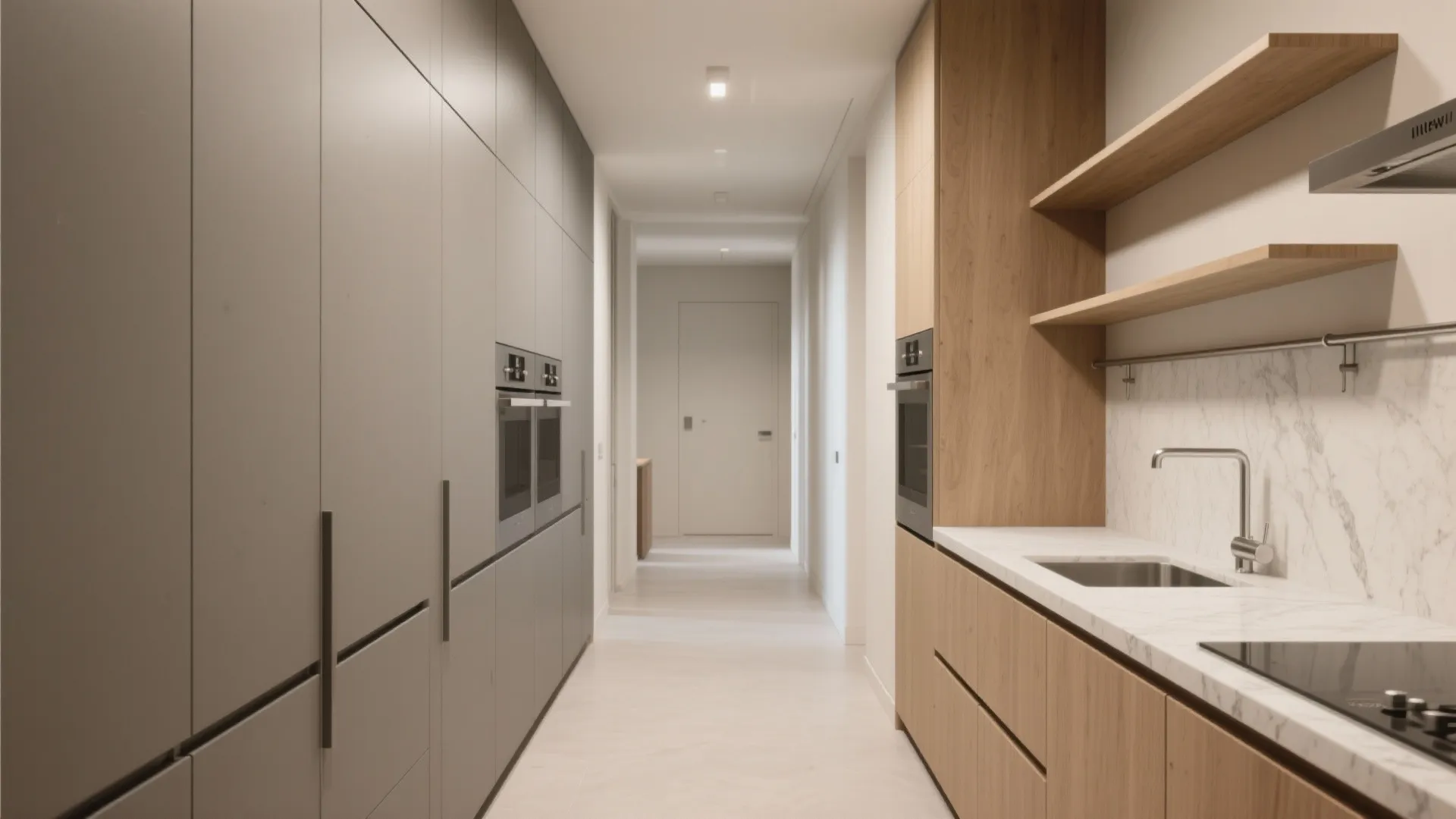 Minimalist Storage for an Airy Hall Kitchen