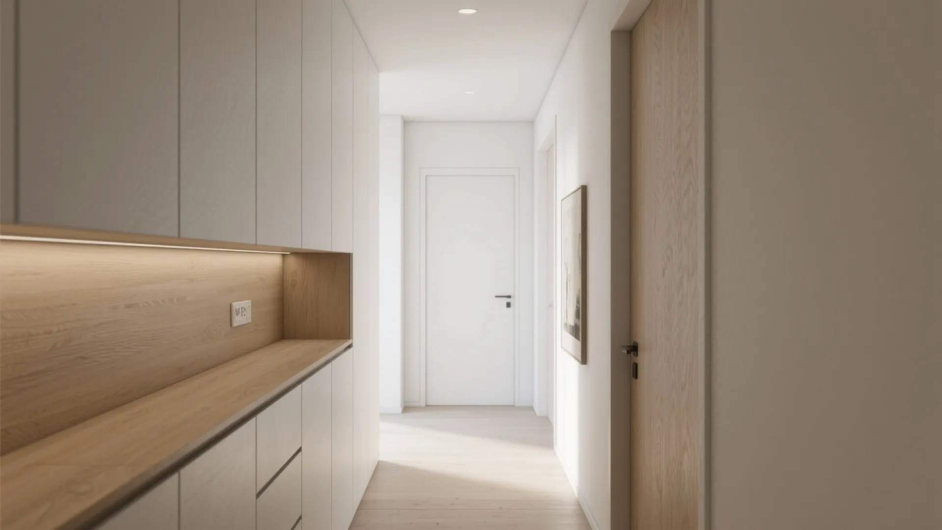 Minimalist storage in narrow corridors