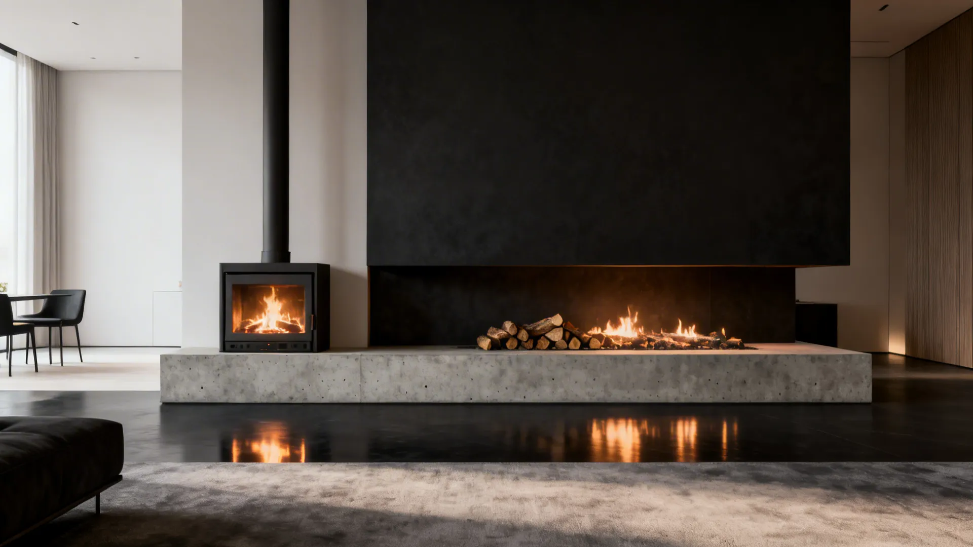 2. Minimalist Hearth with Contrast Backdrop