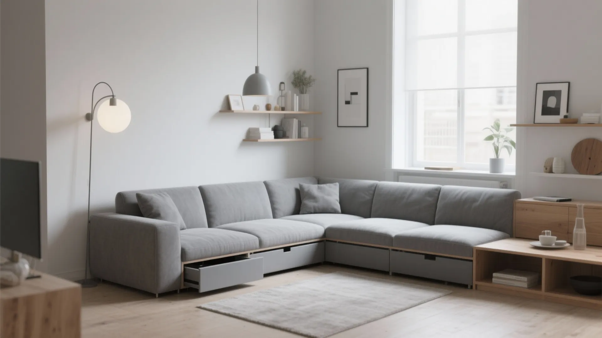 1. Minimalist Sectional with Hidden Storage