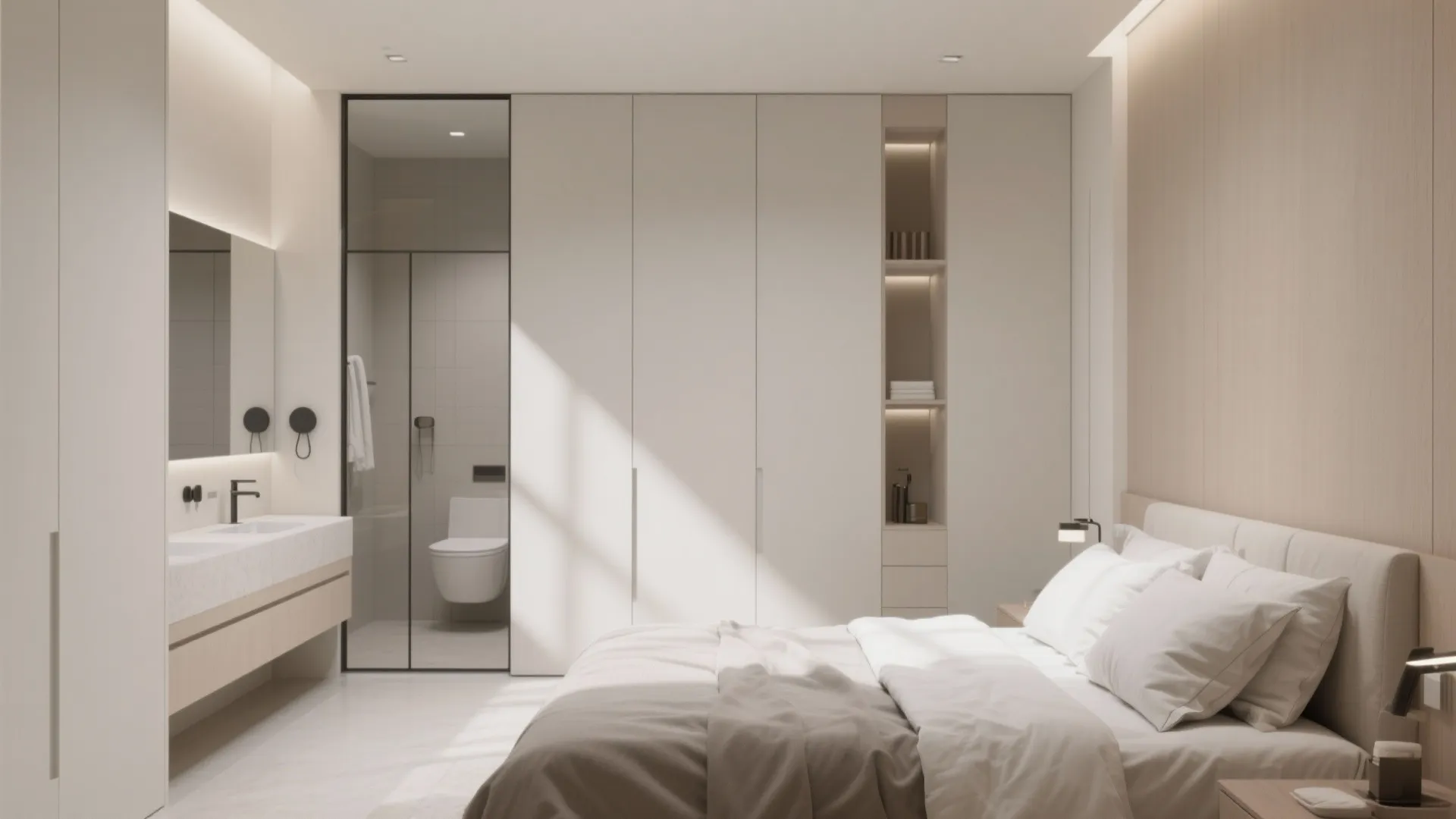 Minimalist Ensuite with Hidden Storage