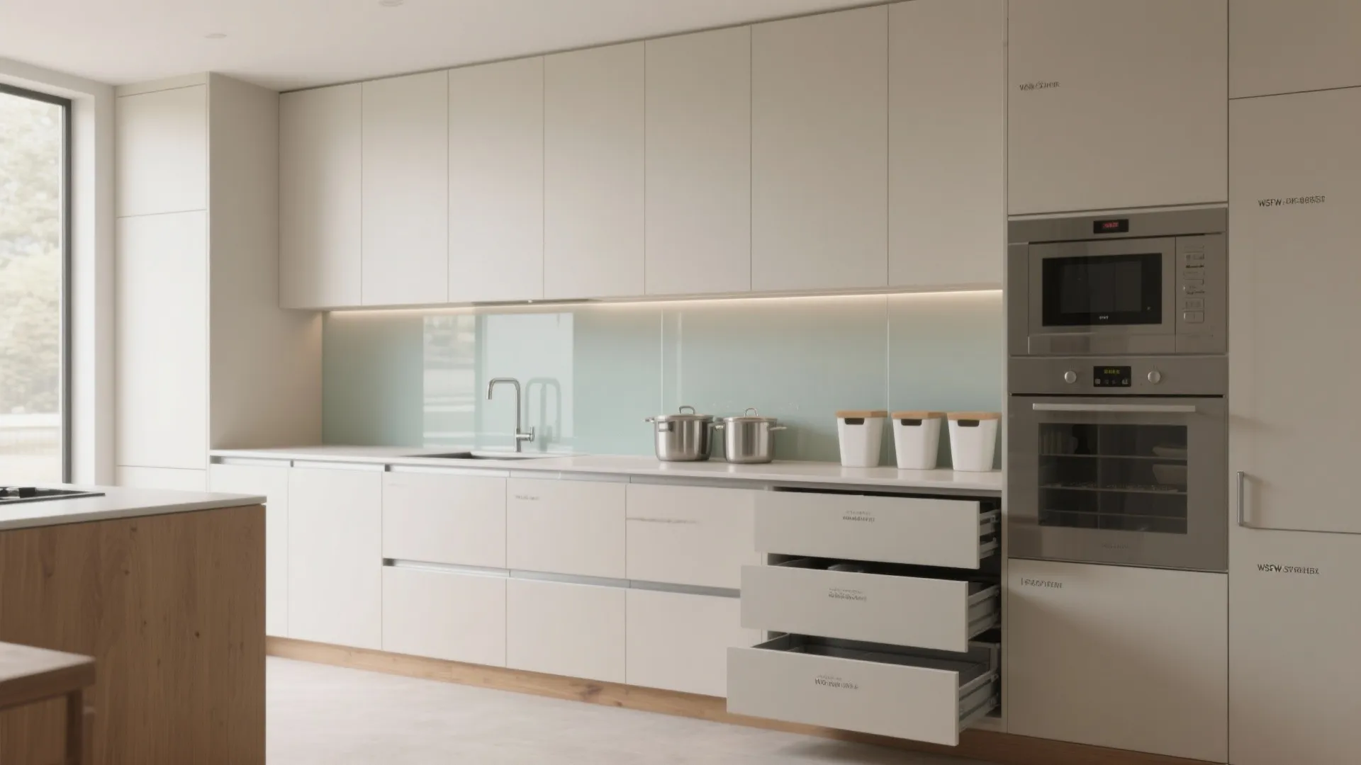 Minimalist Kitchen Storage with Hidden Utility