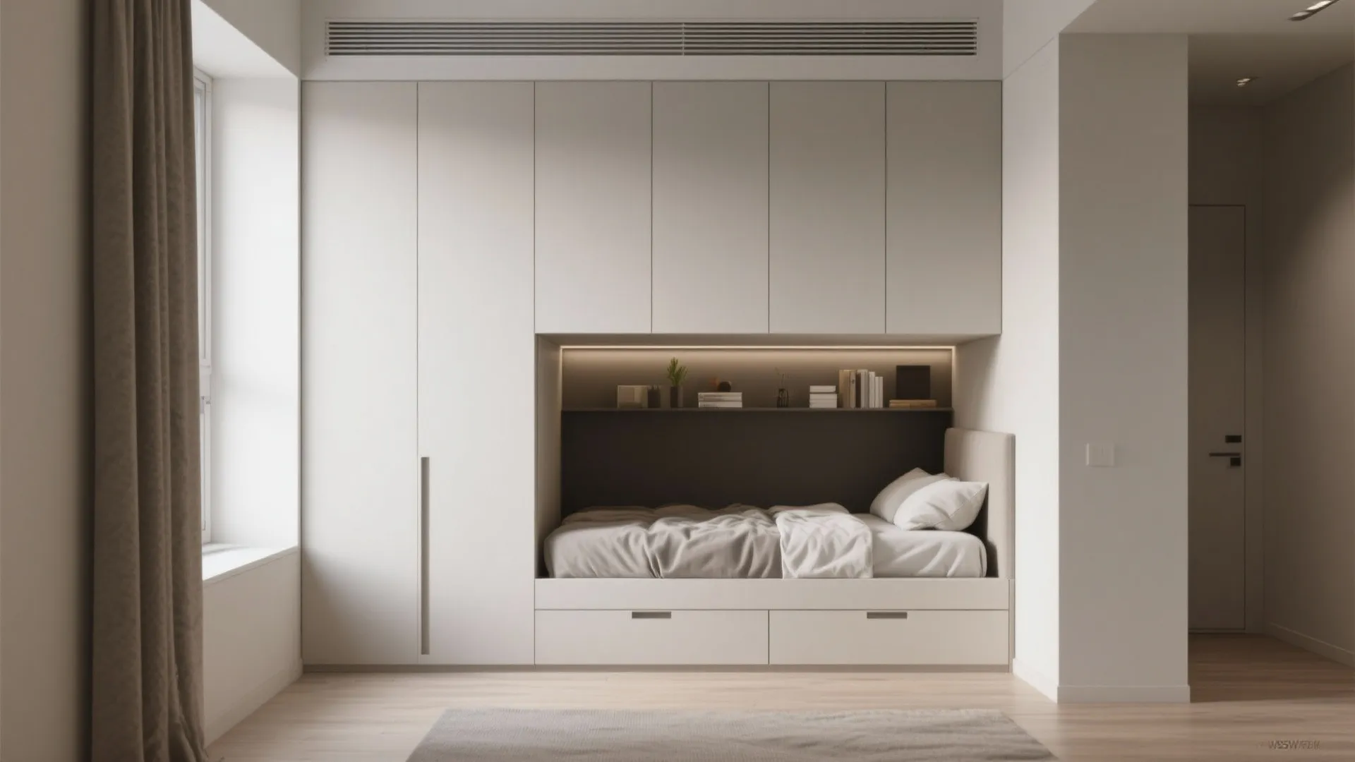 1. Minimalist Wall Bed with Hidden Storage