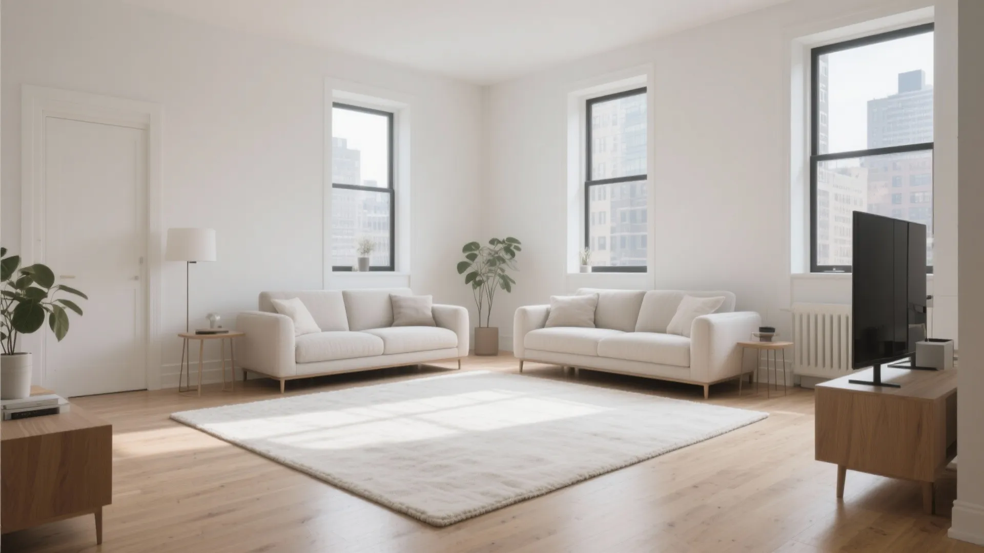 1. Minimalist Layers with a Square Ivory Rug
