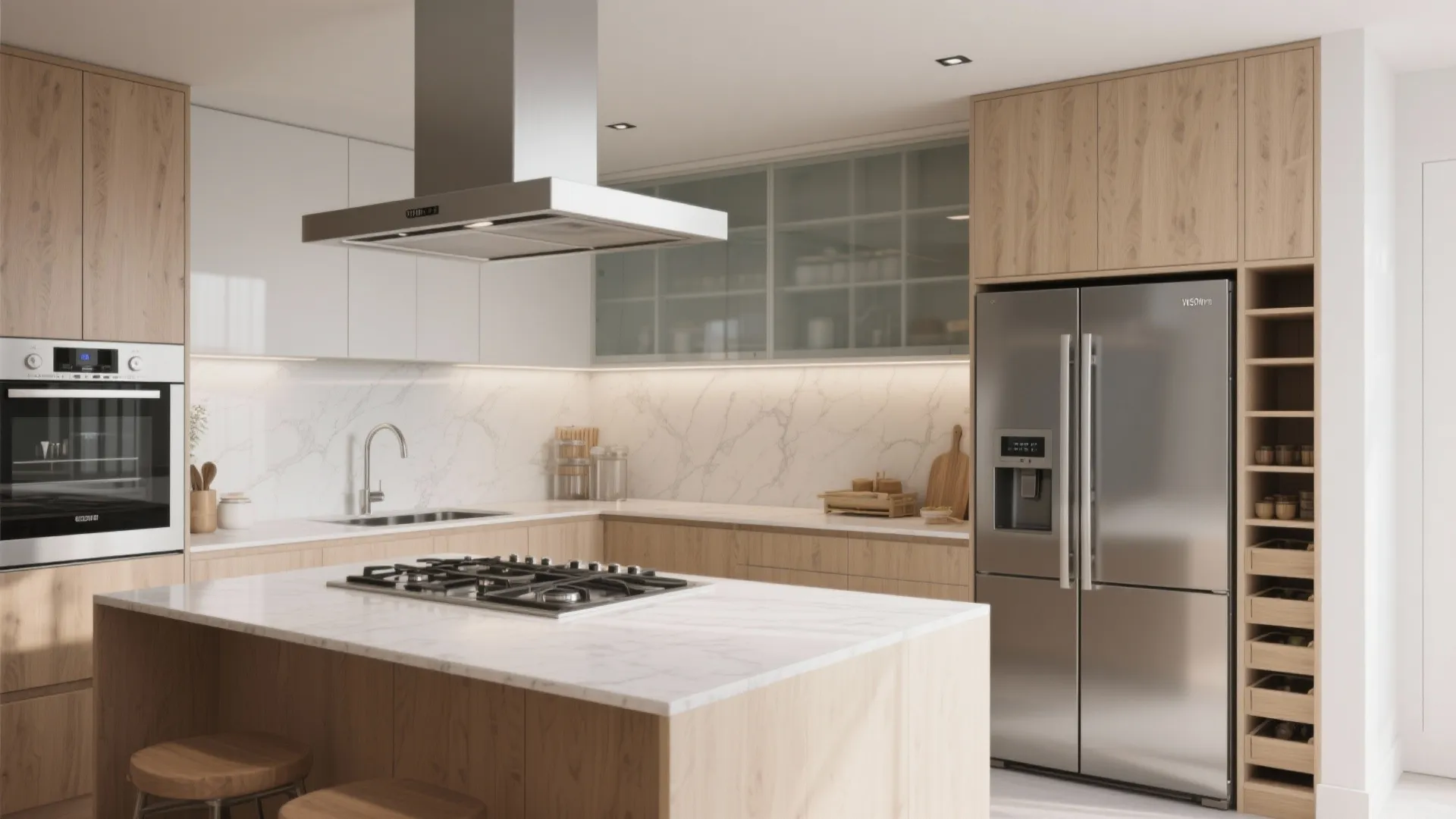 Minimalist kitchen storage with a gourmet twist