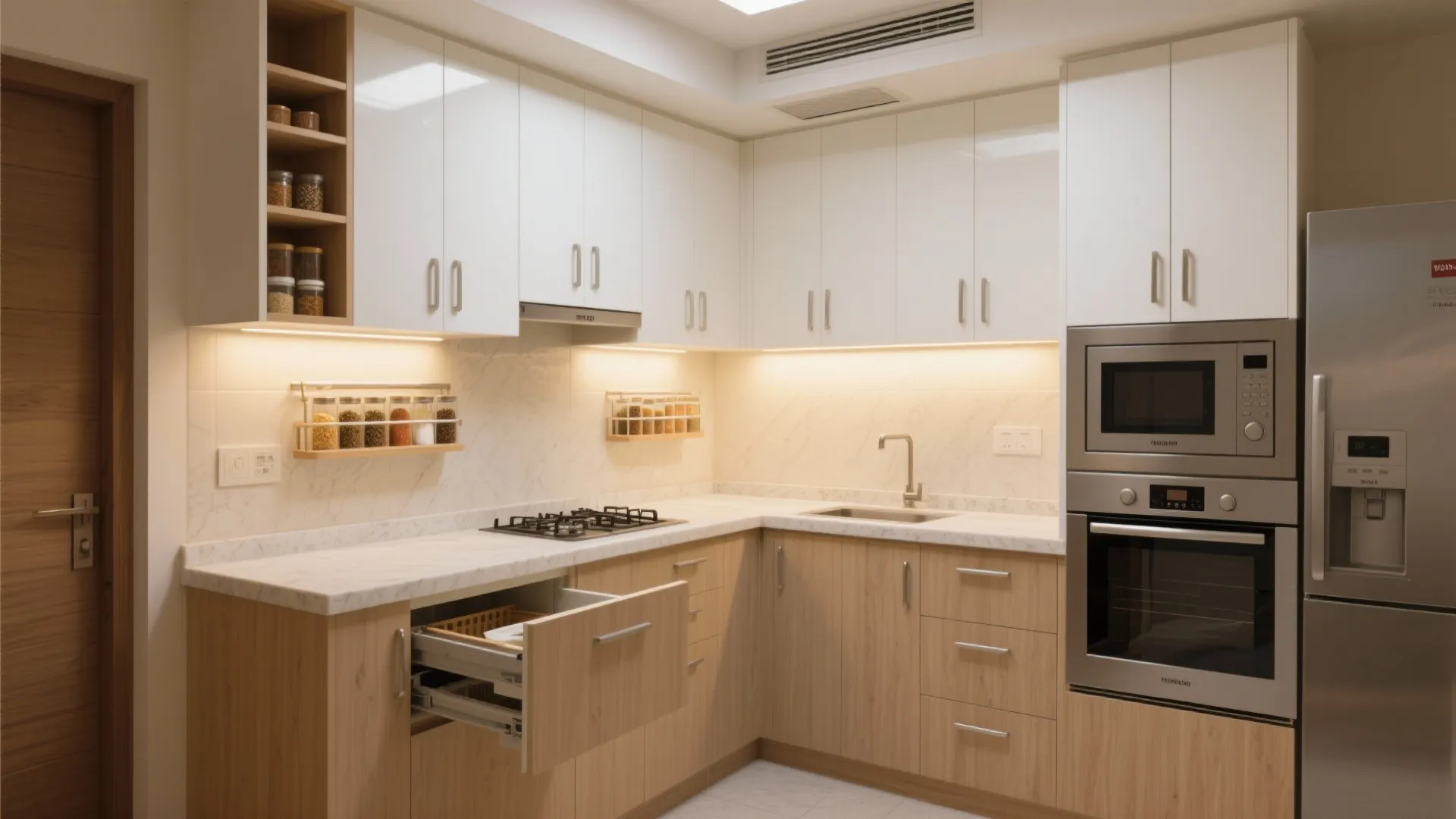 Minimalist kitchen storage for 3 BHKs