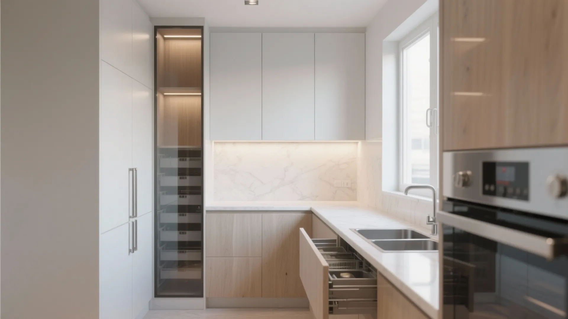 Minimalist Kitchen Storage with Hidden Depth