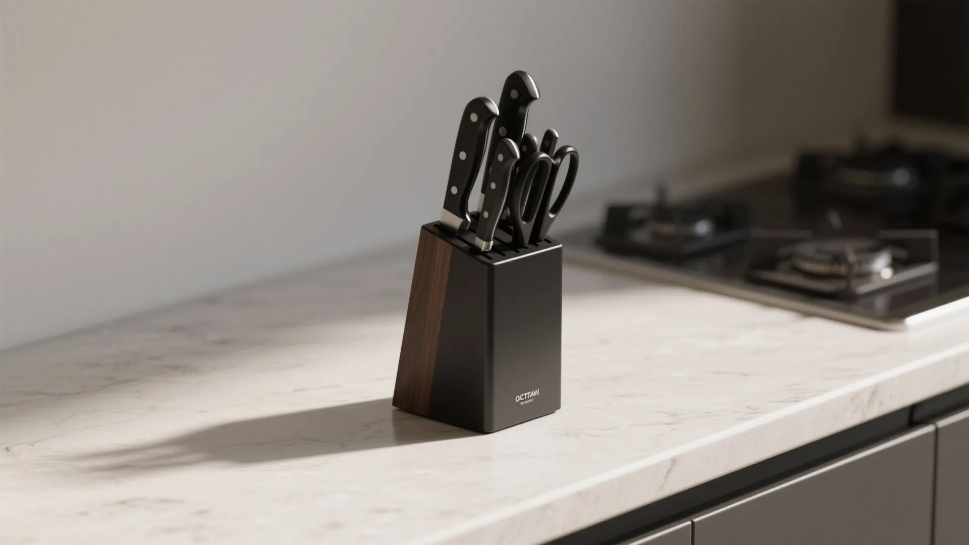 5. Store a set in a minimalist knife block for compact counters