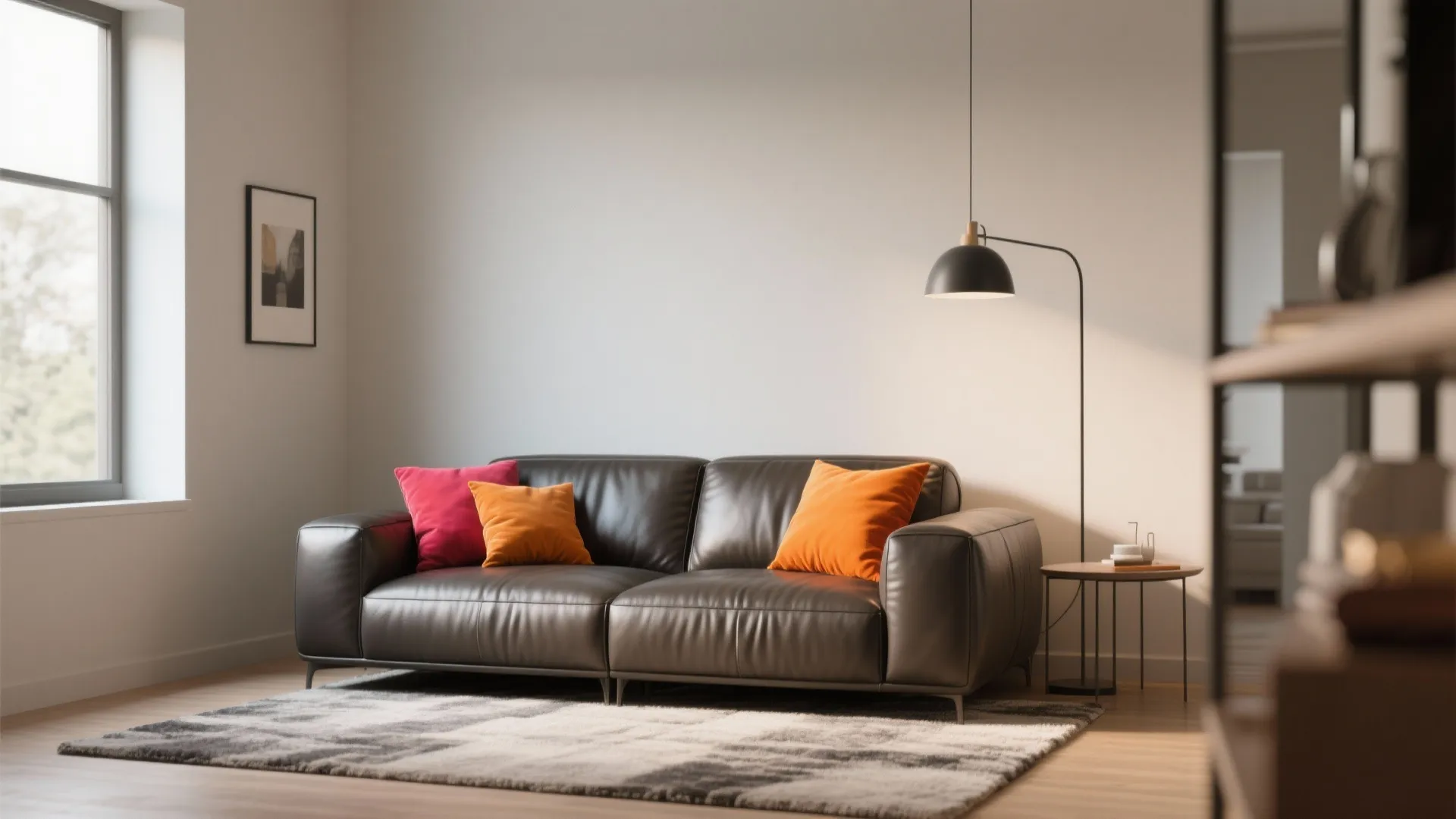 1. Minimalist Leather Sofa with Bold Accents