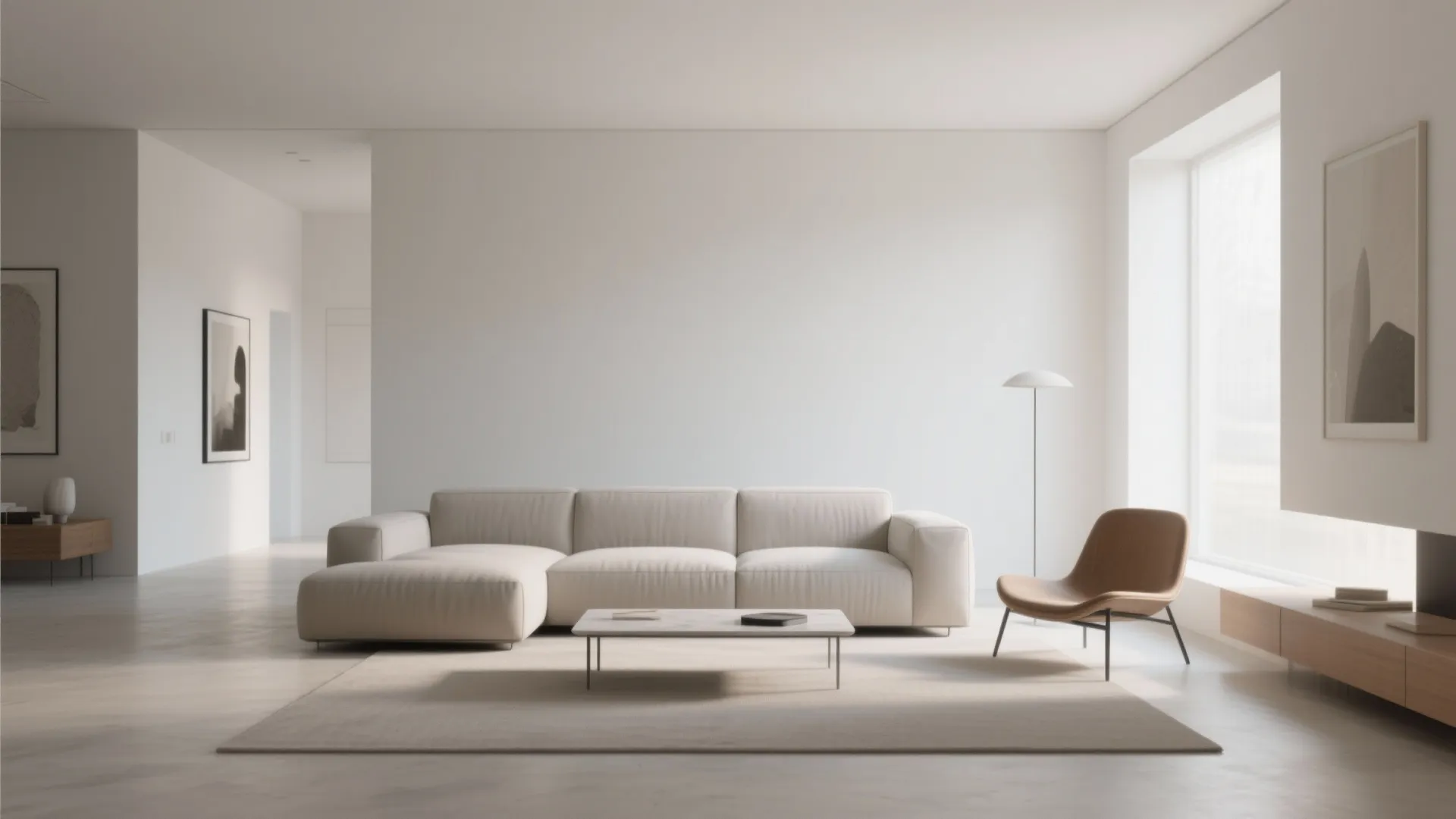 Minimalist living room with sleek furniture and open space