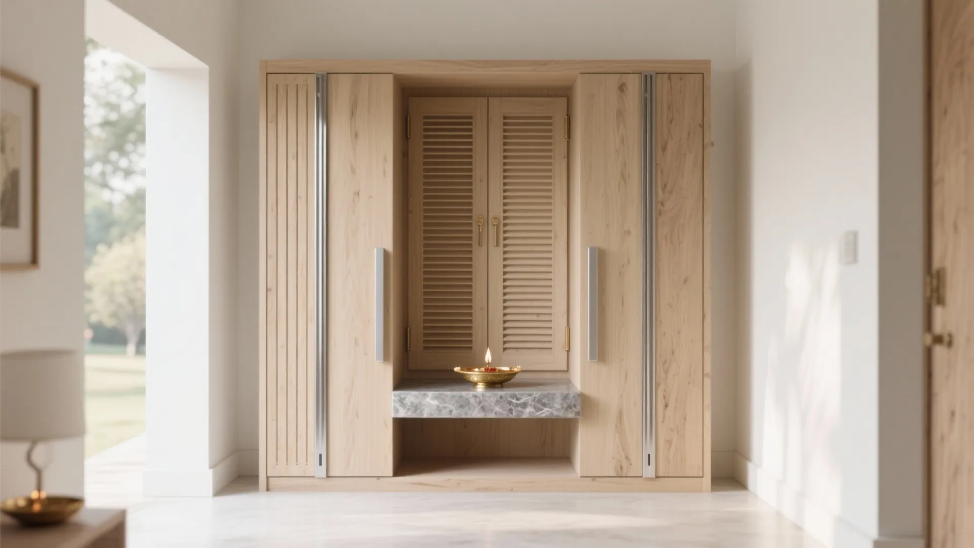 Minimalist Mandir Cabinet with Sliding Shutters