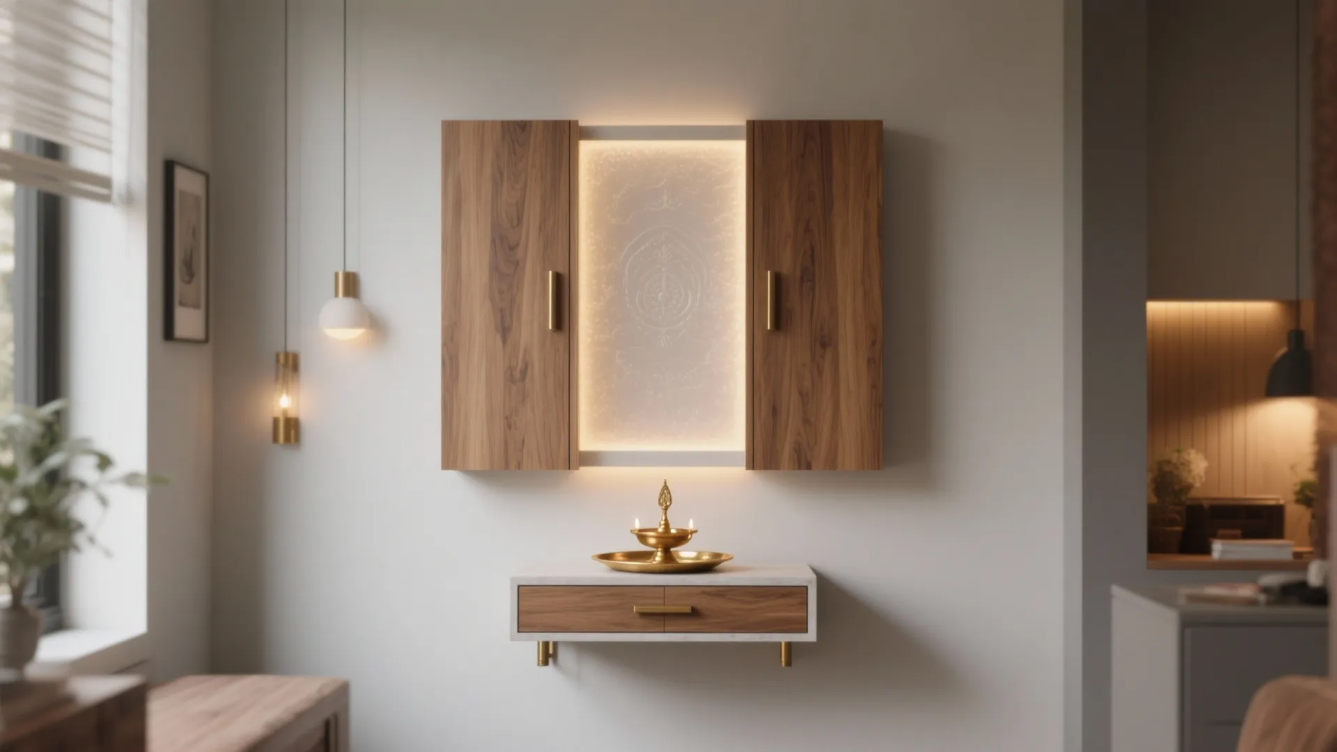 Minimalist Wall-Mounted Mandir With Hidden Storage