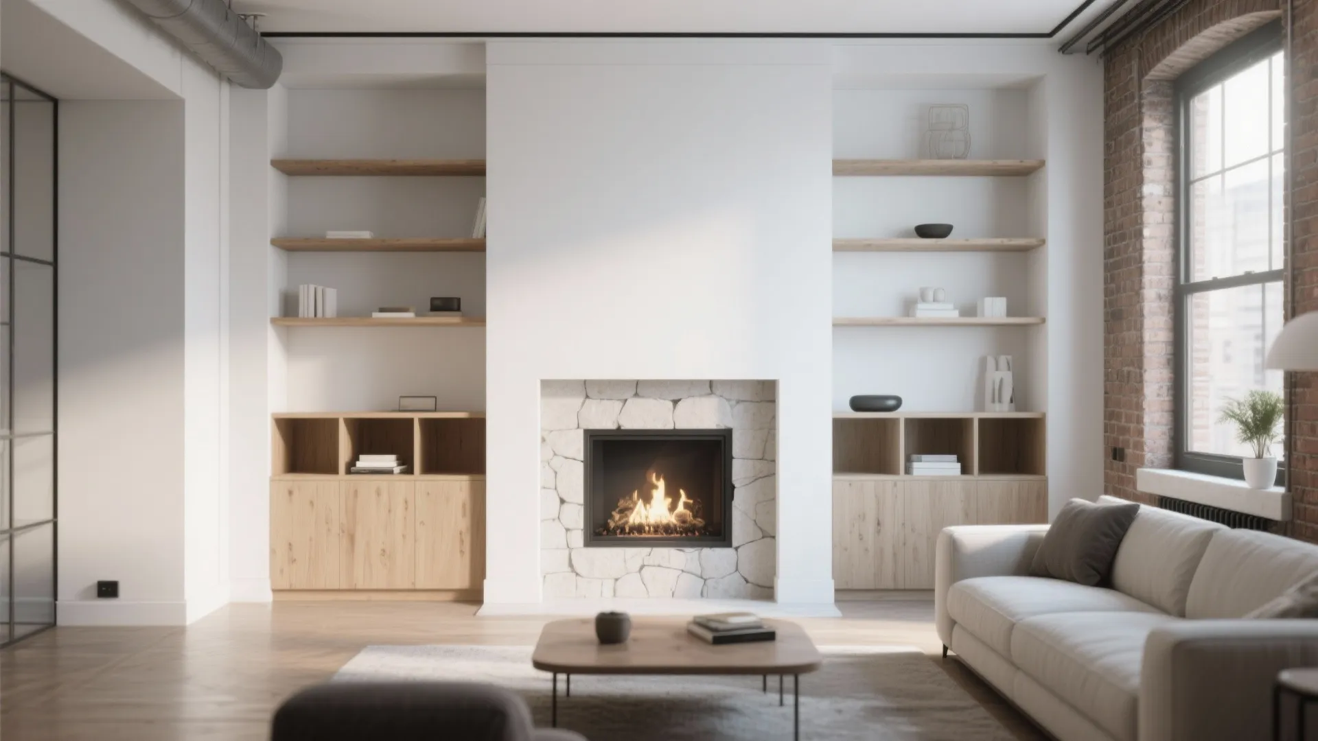 1. Minimalist Mantel with Hidden Storage