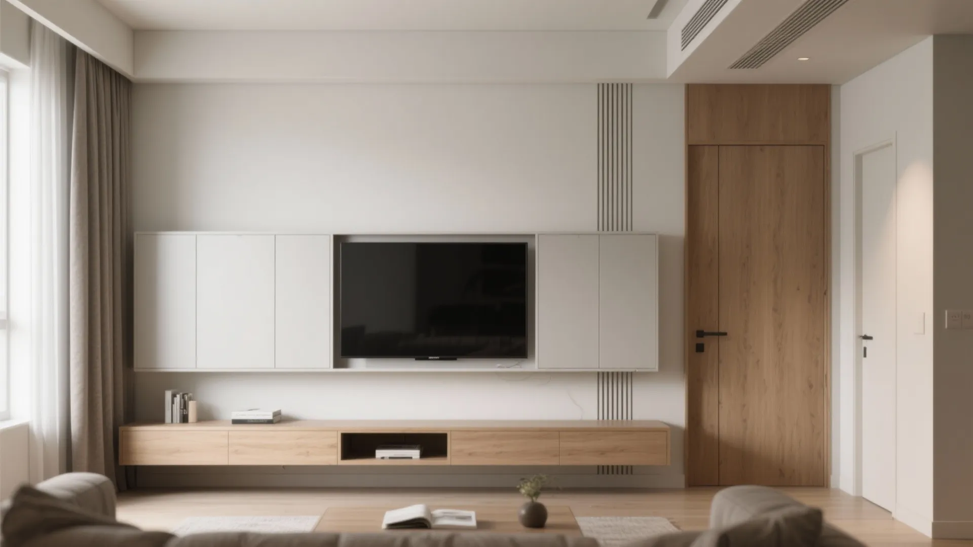 Minimalist Media Wall With Concealed Storage