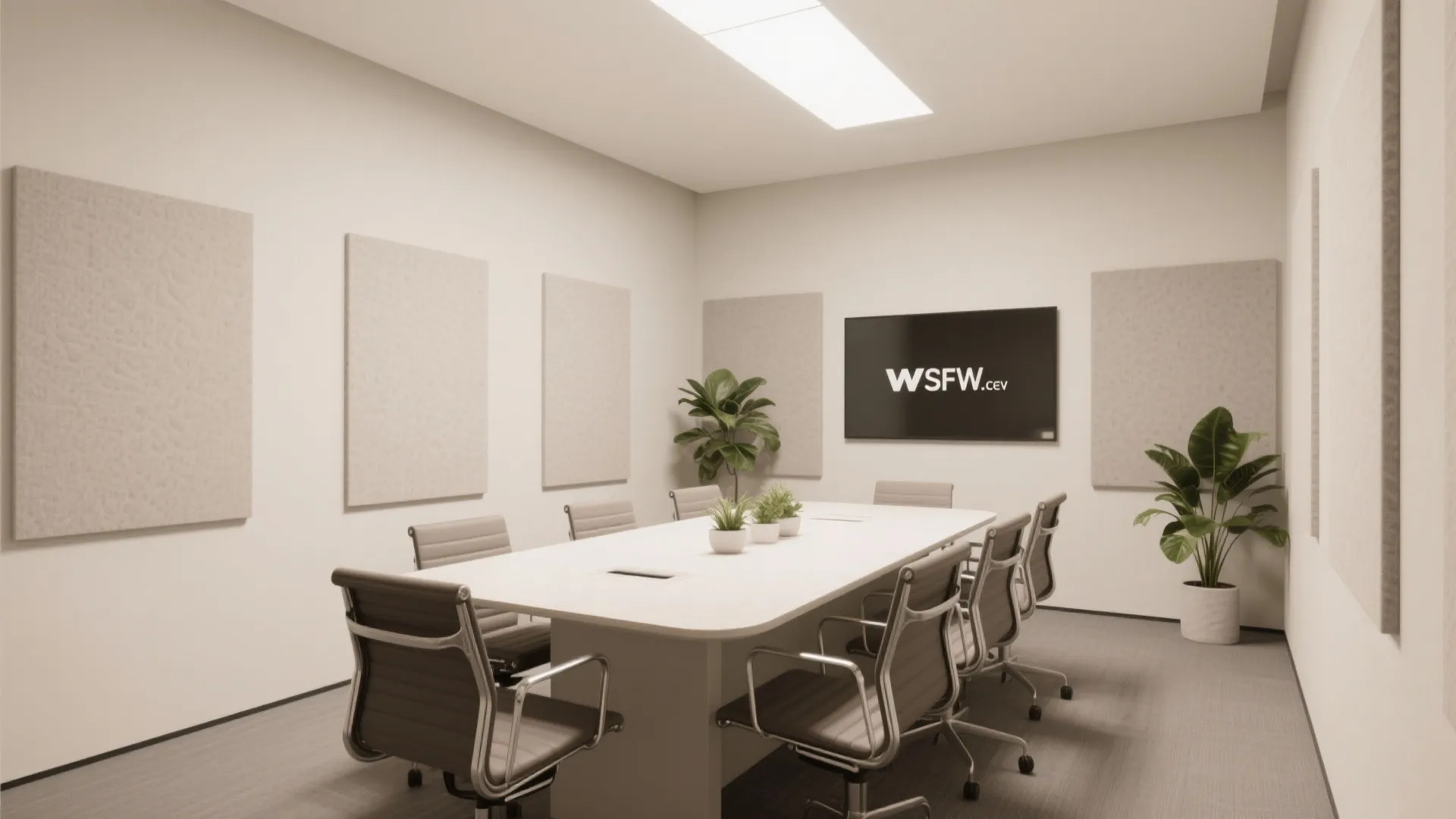 Minimalist small meeting room with neutral colors and clean lines