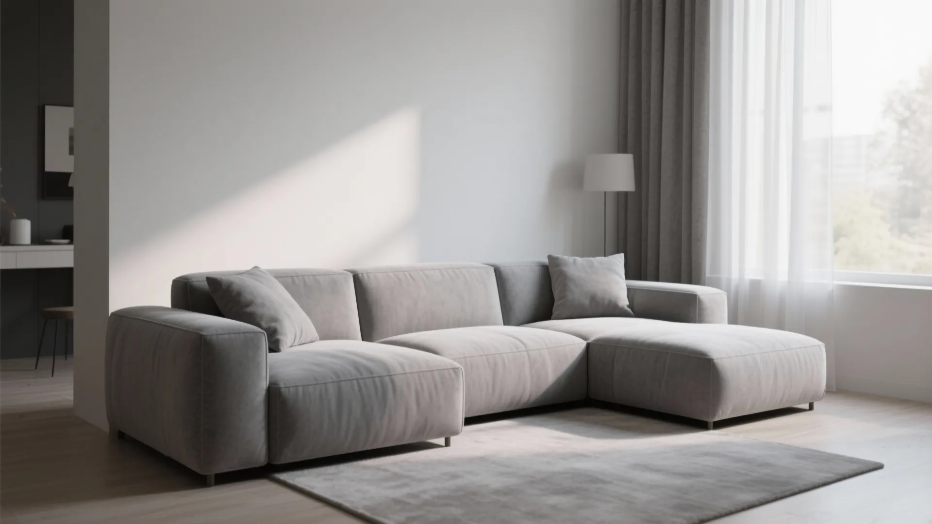 Neutral-toned modular sofa in a flexible living space